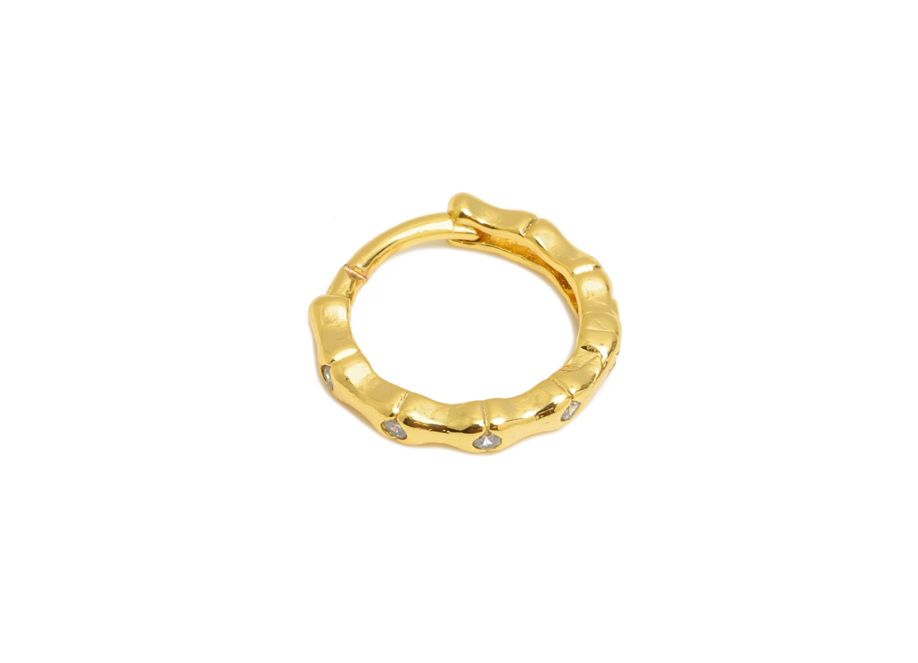 Brass Huggie Hoop Earring - Brass Textured Earring - Huggie Hoop Clasp - Everyday Wear - 18K Real Gold Plated - 9.53x9.3x1.54mm - RGP10917 - DOMEDBAZAAR