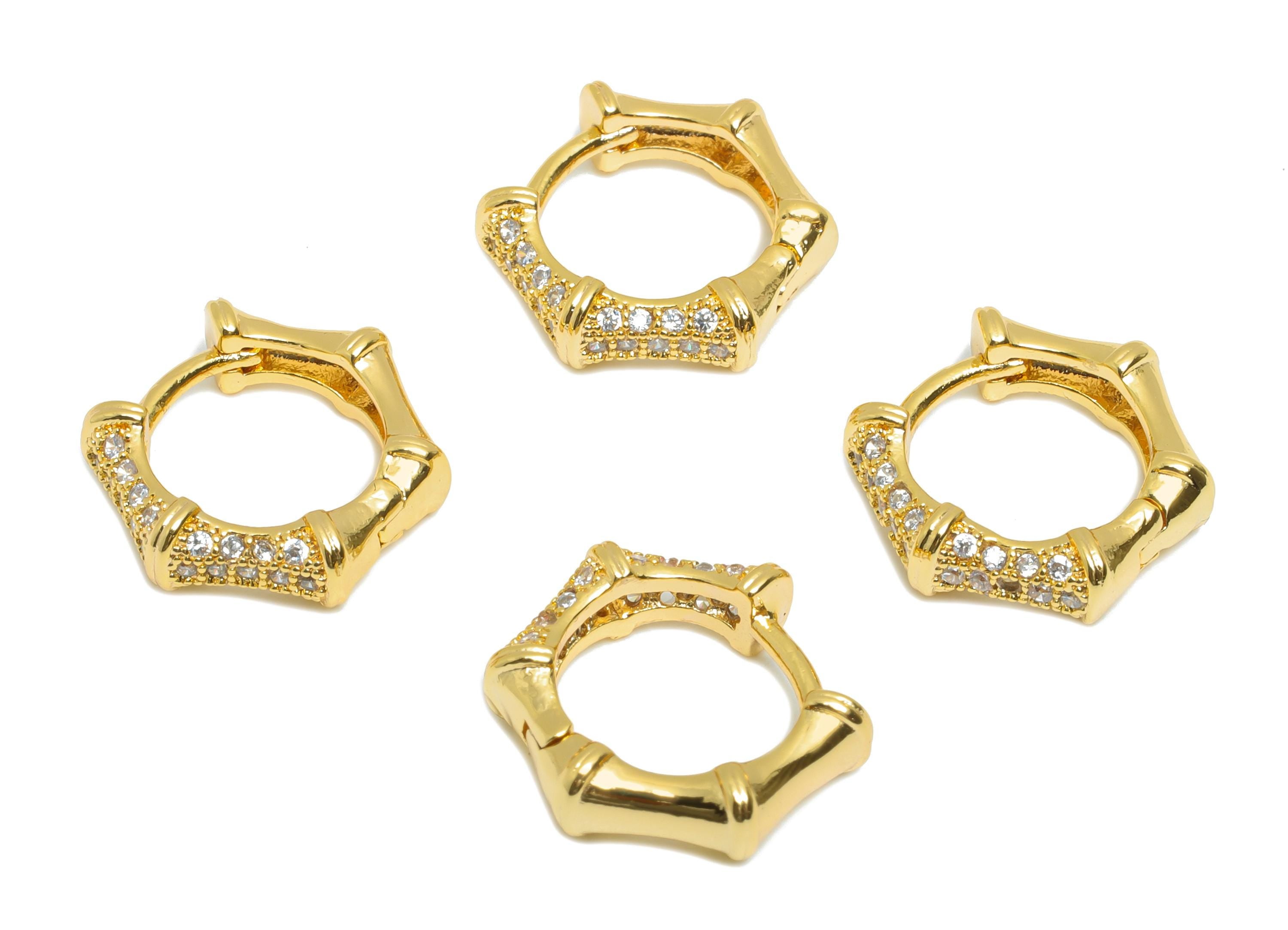 Brass CZ Huggie Hoop Earring - Brass Geometric Zircon Earring - Modern Huggie Hoop Clasp - 18K Real Gold Plated - 12.44x12x3.83mm - RGP10925 - DOMEDBAZAAR