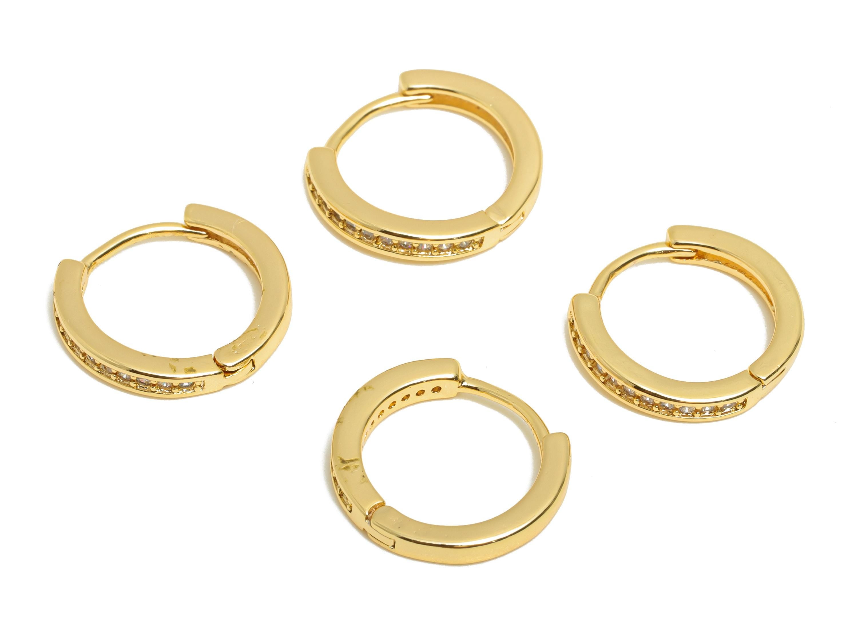 Brass CZ Round Huggie Hoop Earring - Brass Zircon Earring - Sparkling Huggie Hoop Clasp - 18K Real Gold Plated - 13.9x12.9x2.17mm - RGP10945 - DOMEDBAZAAR