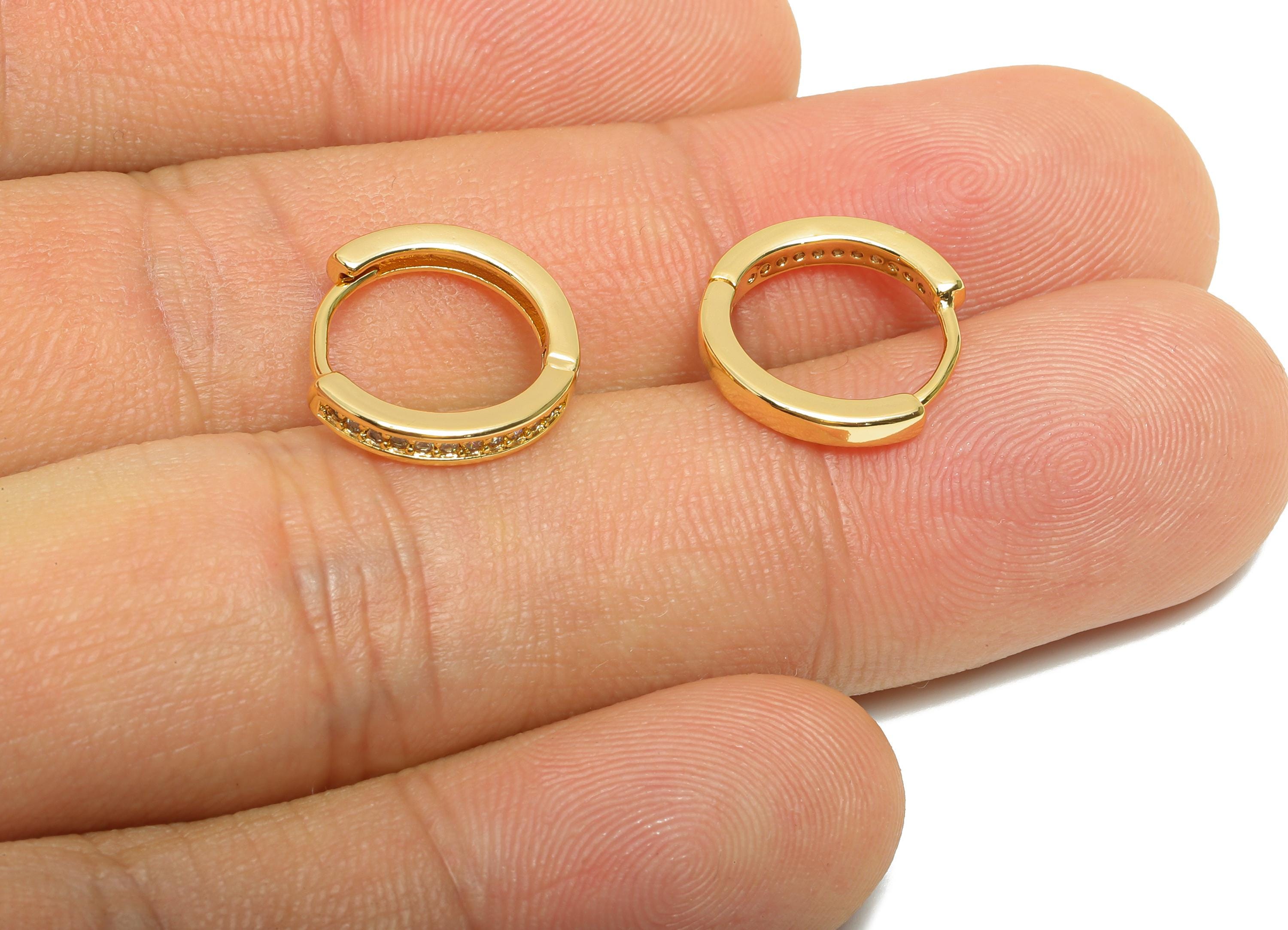 Brass CZ Round Huggie Hoop Earring - Brass Zircon Earring - Sparkling Huggie Hoop Clasp - 18K Real Gold Plated - 13.9x12.9x2.17mm - RGP10945 - DOMEDBAZAAR