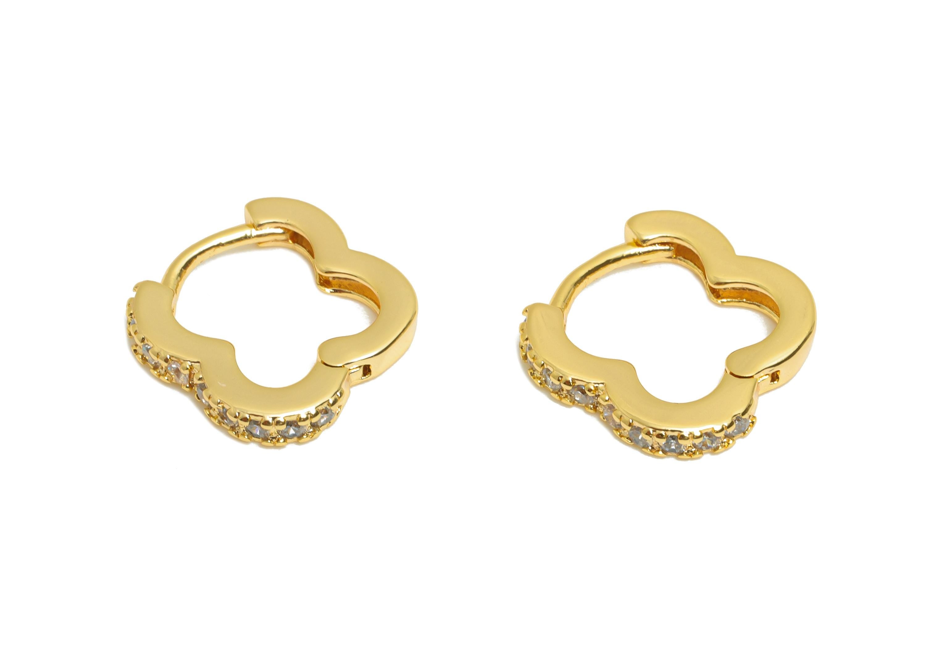 Brass CZ Flower Huggie Hoop Earrings - Modern Zircon Hoop Earring - Chic Huggie Hoop Earring - 18K Real Gold Plated - 9.6x7.7x5mm - RGP10946 - DOMEDBAZAAR