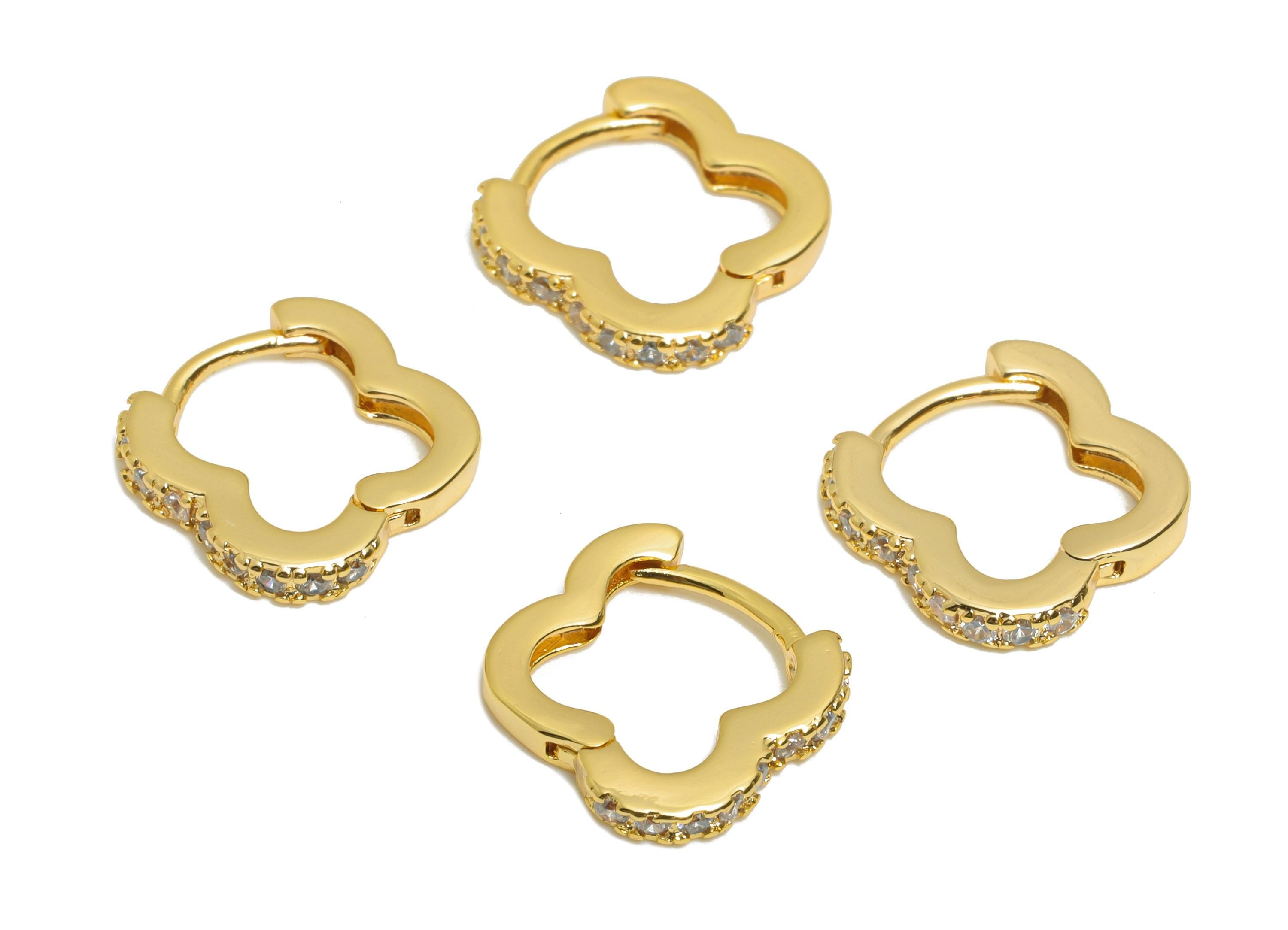 Brass CZ Flower Huggie Hoop Earrings - Modern Zircon Hoop Earring - Chic Huggie Hoop Earring - 18K Real Gold Plated - 9.6x7.7x5mm - RGP10946 - DOMEDBAZAAR