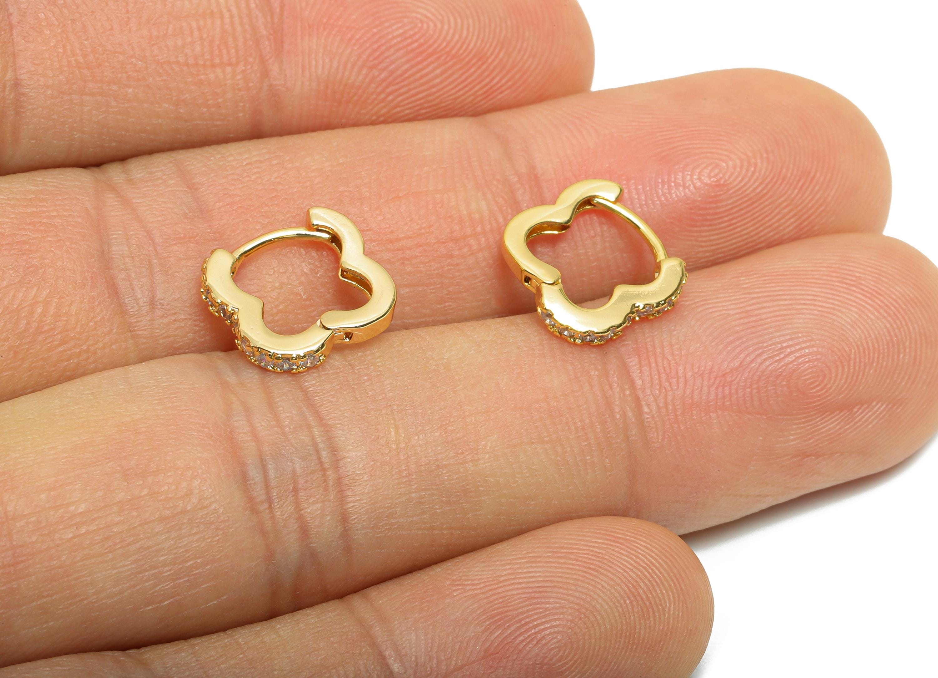 Brass CZ Flower Huggie Hoop Earrings - Modern Zircon Hoop Earring - Chic Huggie Hoop Earring - 18K Real Gold Plated - 9.6x7.7x5mm - RGP10946 - DOMEDBAZAAR