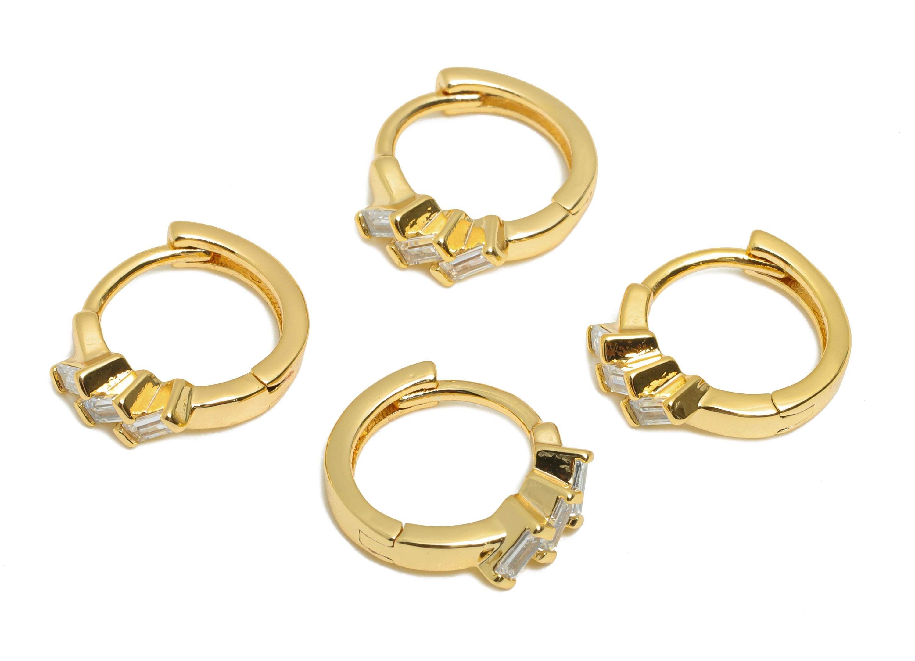 Brass CZ Huggie Hoop Earring - Geometric Zircon Earring - Classic Huggie Hoop Clasp - Everyday Wear - 18K Gold Plated - 13x12x3mm - RGP10866 - DOMEDBAZAAR