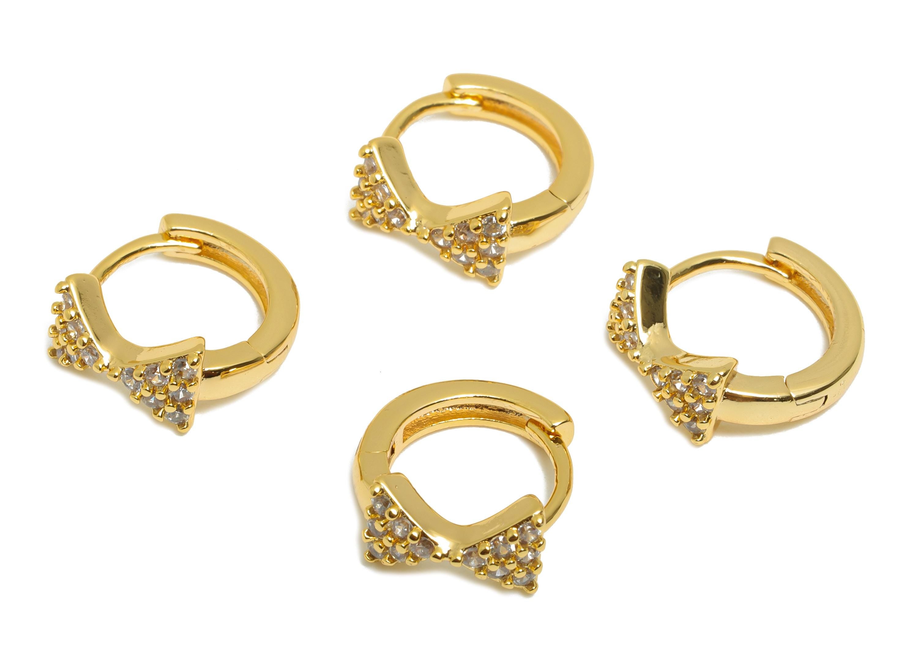 Brass CZ Bow Huggie Hoop Earring - Cute Brass Bow Zircon Earring - Dainty Huggie Hoop Clasp - 18K Real Gold Plated - 6.76x5.2x5mm - RGP10878 - DOMEDBAZAAR
