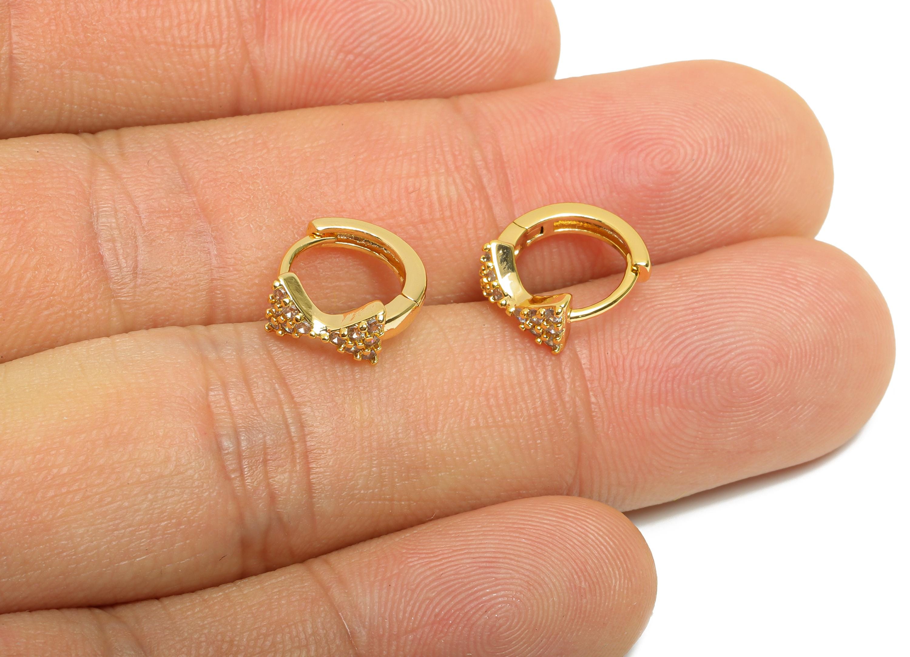 Brass CZ Bow Huggie Hoop Earring - Cute Brass Bow Zircon Earring - Dainty Huggie Hoop Clasp - 18K Real Gold Plated - 6.76x5.2x5mm - RGP10878 - DOMEDBAZAAR