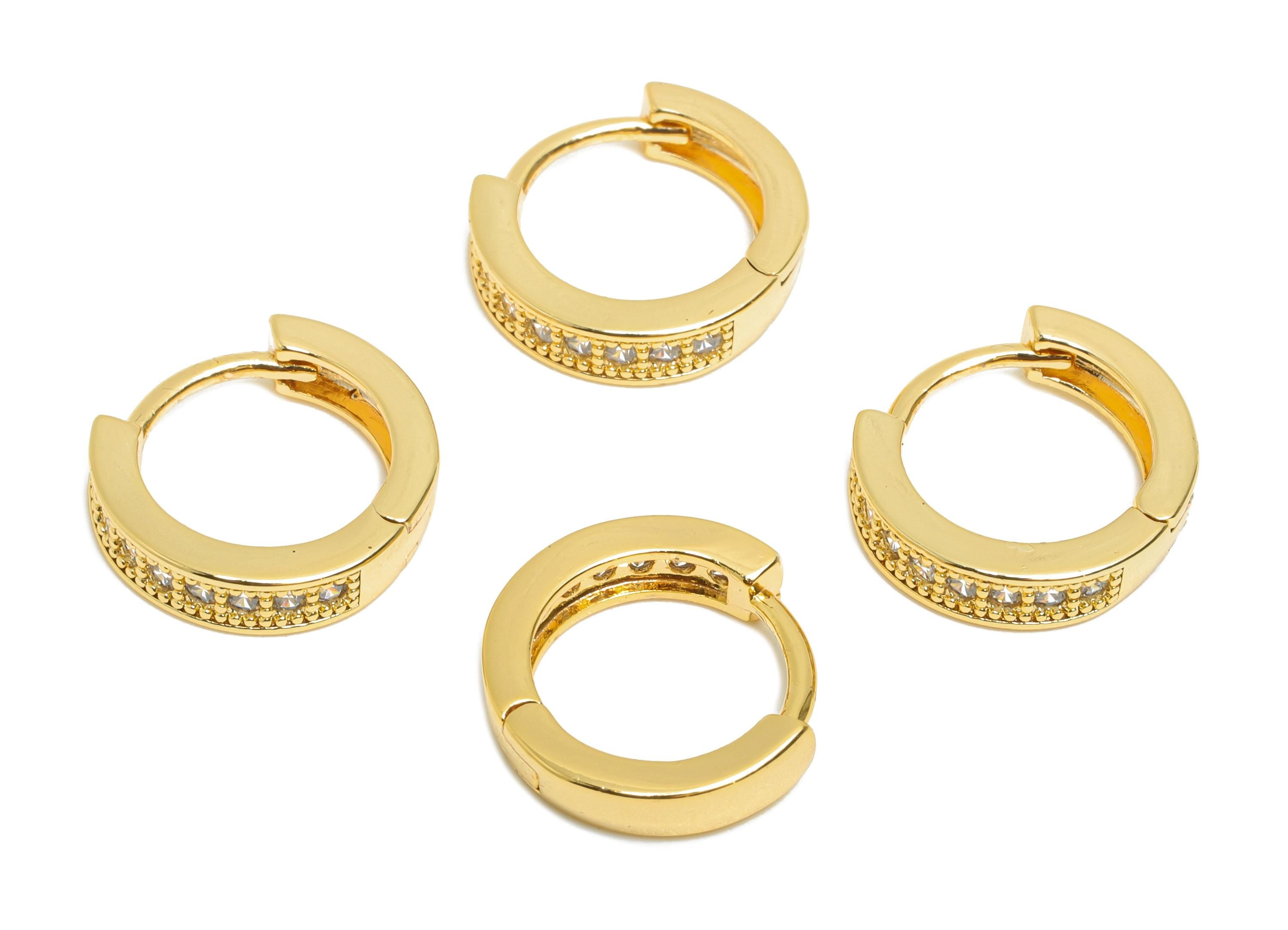 Brass CZ Round Huggie Hoop Earring - Elegant Circle Zircon Earring - Refined Huggie Hoop Clasp - 18K Real Gold Plated - 12.6x12x3mm-RGP10885 - DOMEDBAZAAR