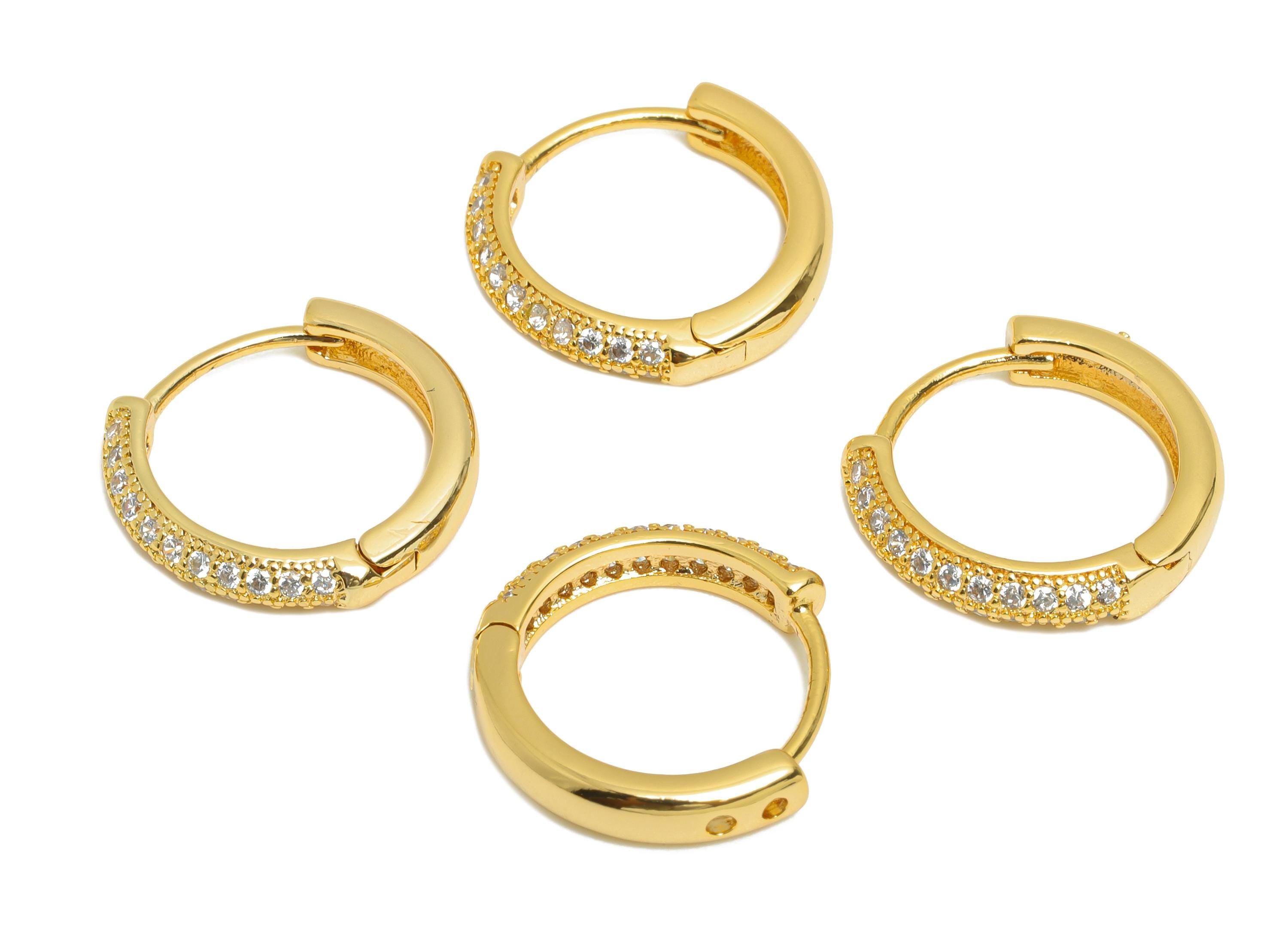 Brass CZ Round Huggie Hoop Earring - Mini Brass Zircon Earring - Dainty Huggie Hoop Clasp - 18K Real Gold Plated - 14.5x13.6x2.8mm -RGP10889 - DOMEDBAZAAR