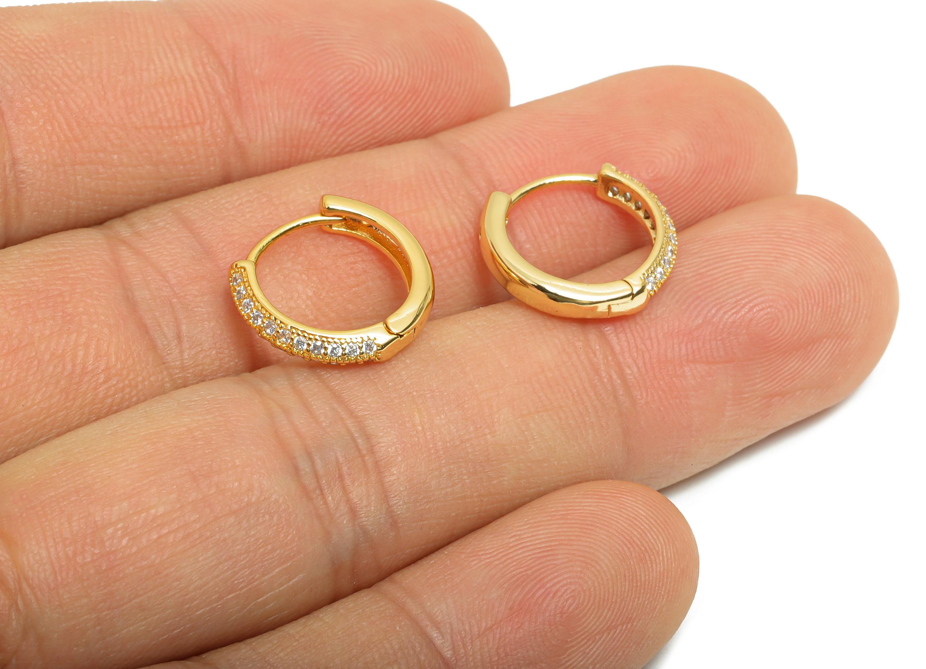 Brass CZ Round Huggie Hoop Earring - Mini Brass Zircon Earring - Dainty Huggie Hoop Clasp - 18K Real Gold Plated - 14.5x13.6x2.8mm -RGP10889 - DOMEDBAZAAR