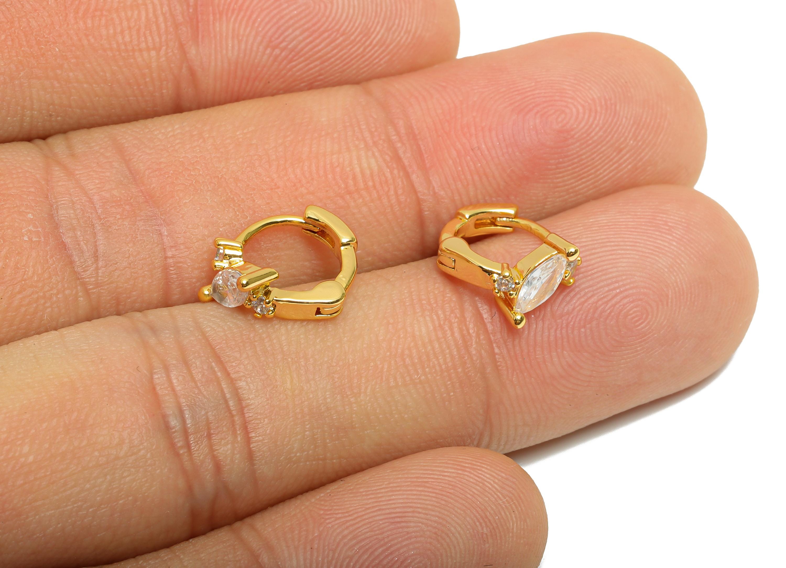 Brass CZ Huggie Hoop Earring - Brass Marquise Zircon Earring - Refined Huggie Hoop Clasp - 18K Real Gold Plated - 11.95x10.2x5mm - RGP10870 - DOMEDBAZAAR