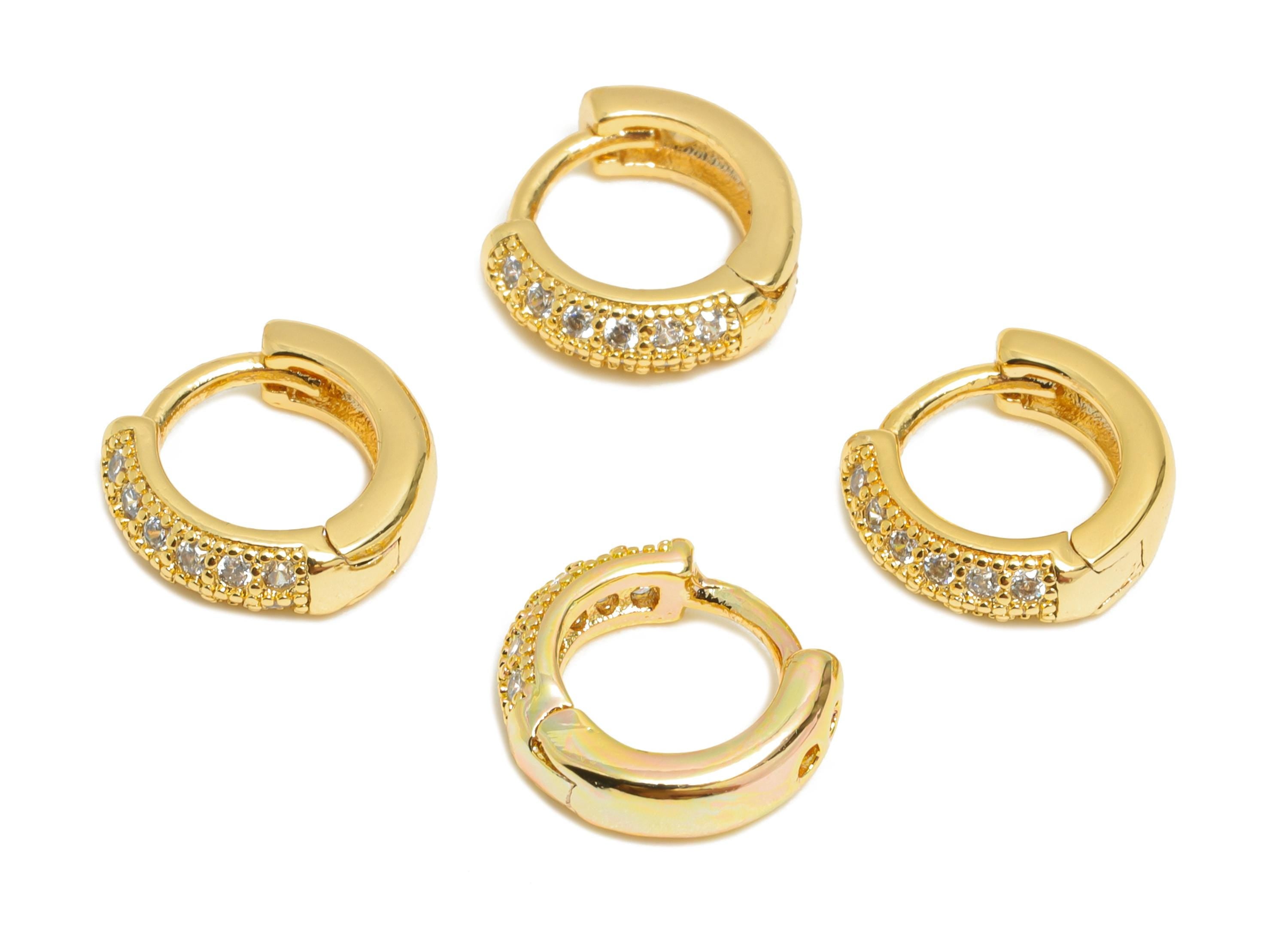 Brass CZ Round Huggie Hoop Earring - Mini Brass Zircon Earring - Dainty Huggie Hoop Clasp - 18K Real Gold Plated - 9.8x8.8x2.88mm - RGP10869 - DOMEDBAZAAR