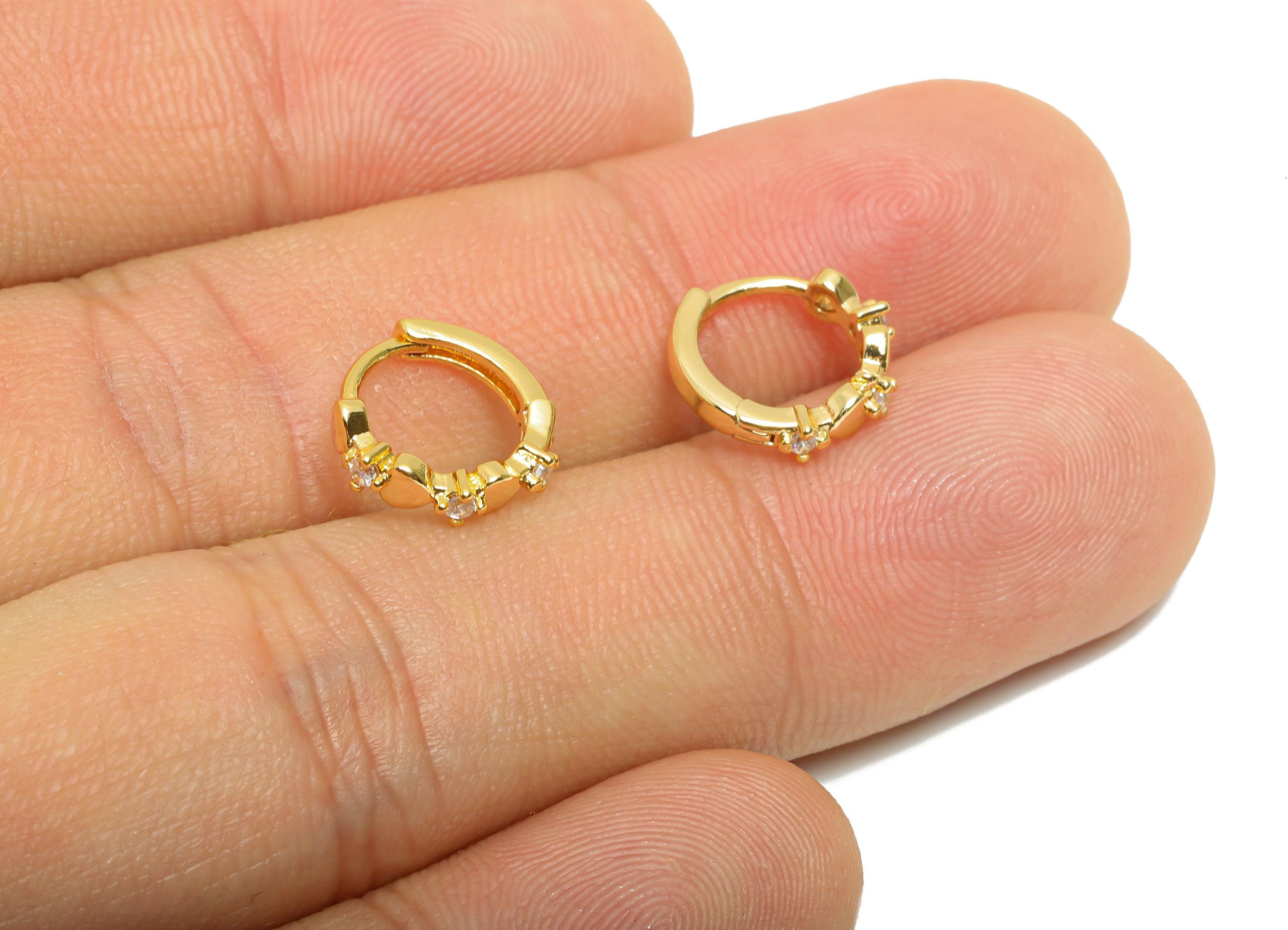 Brass CZ Heart Huggie Hoop Earring - Brass Zircon Earring - Dainty Huggie Hoop Clasp - 18K Real Gold Plated - 11.37x10.92x2mm - RGP10895 - DOMEDBAZAAR