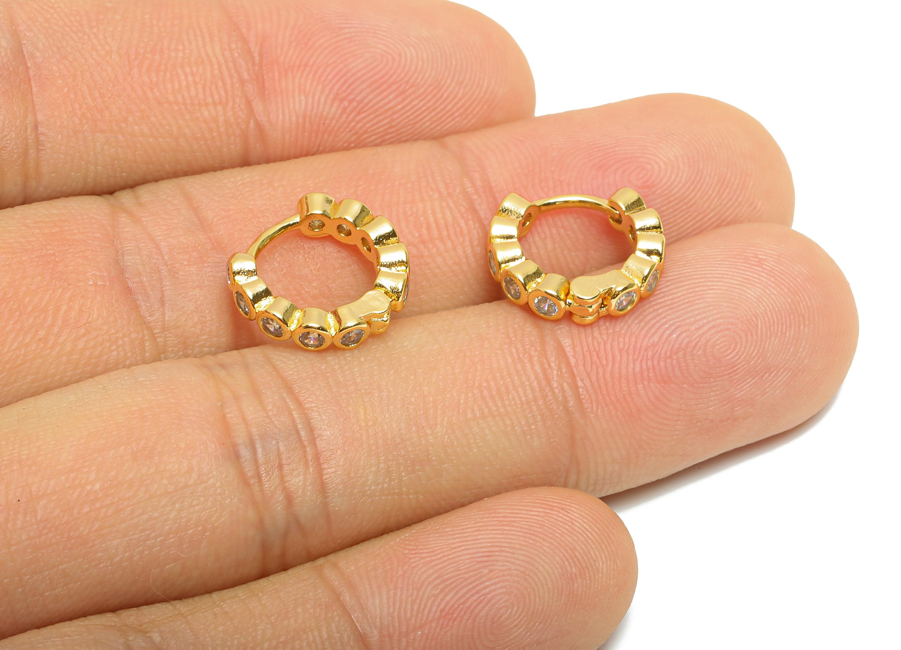 Brass Huggie Hoop Earring - Classic Zircon Hoop Earring - Sparking Dainty Gold Hoop Earring - 18K Real Gold Plated - 13x12x3mm - RGP10950 - DOMEDBAZAAR