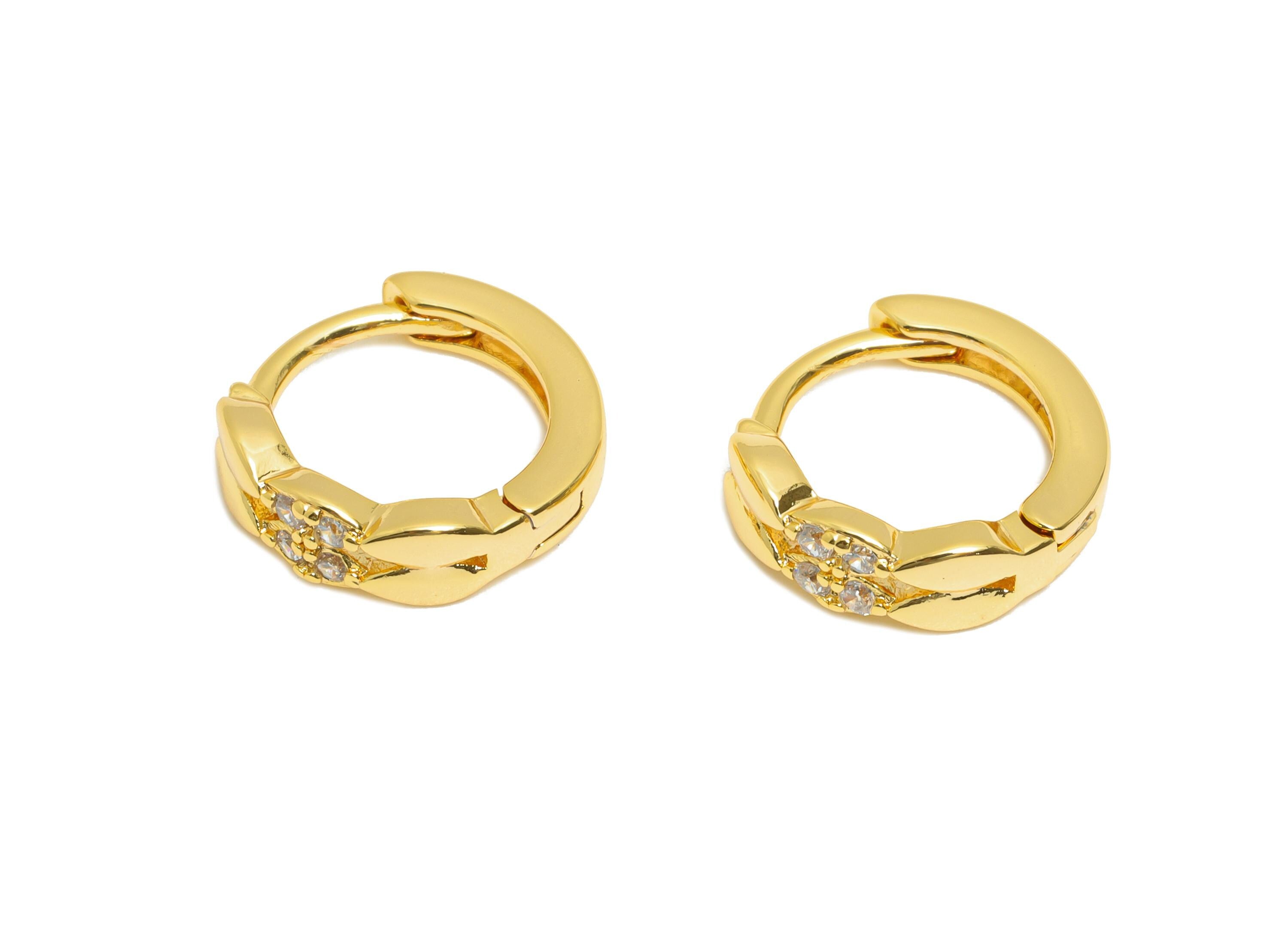 Brass Huggie Hoop Earring - Classic Zircon Hoop Earring - Geometry Dainty Gold Hoop Earring - 18K Real Gold Plated - 11x11x3.64mm - RGP10934 - DOMEDBAZAAR