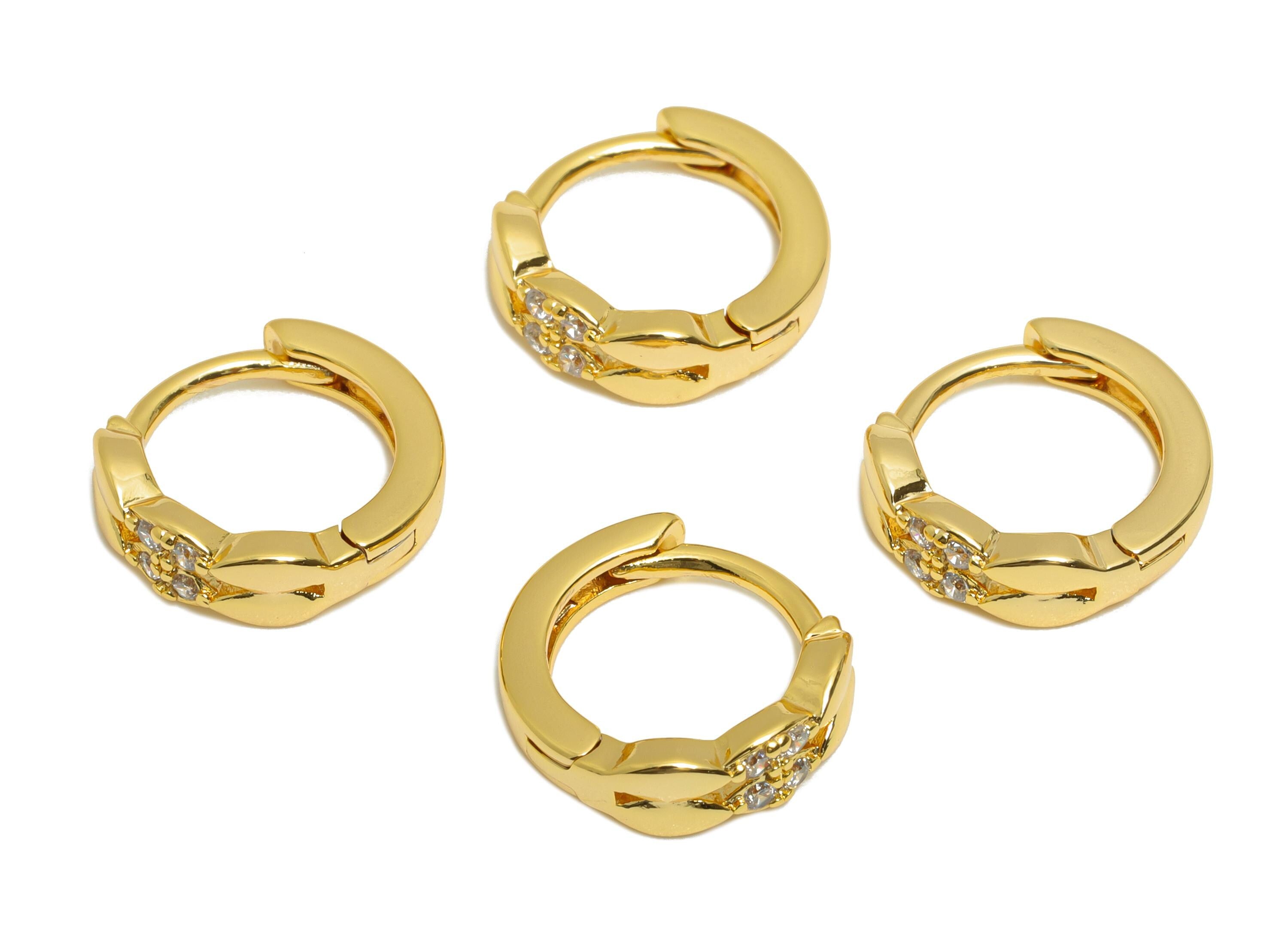 Brass Huggie Hoop Earring - Classic Zircon Hoop Earring - Geometry Dainty Gold Hoop Earring - 18K Real Gold Plated - 11x11x3.64mm - RGP10934 - DOMEDBAZAAR