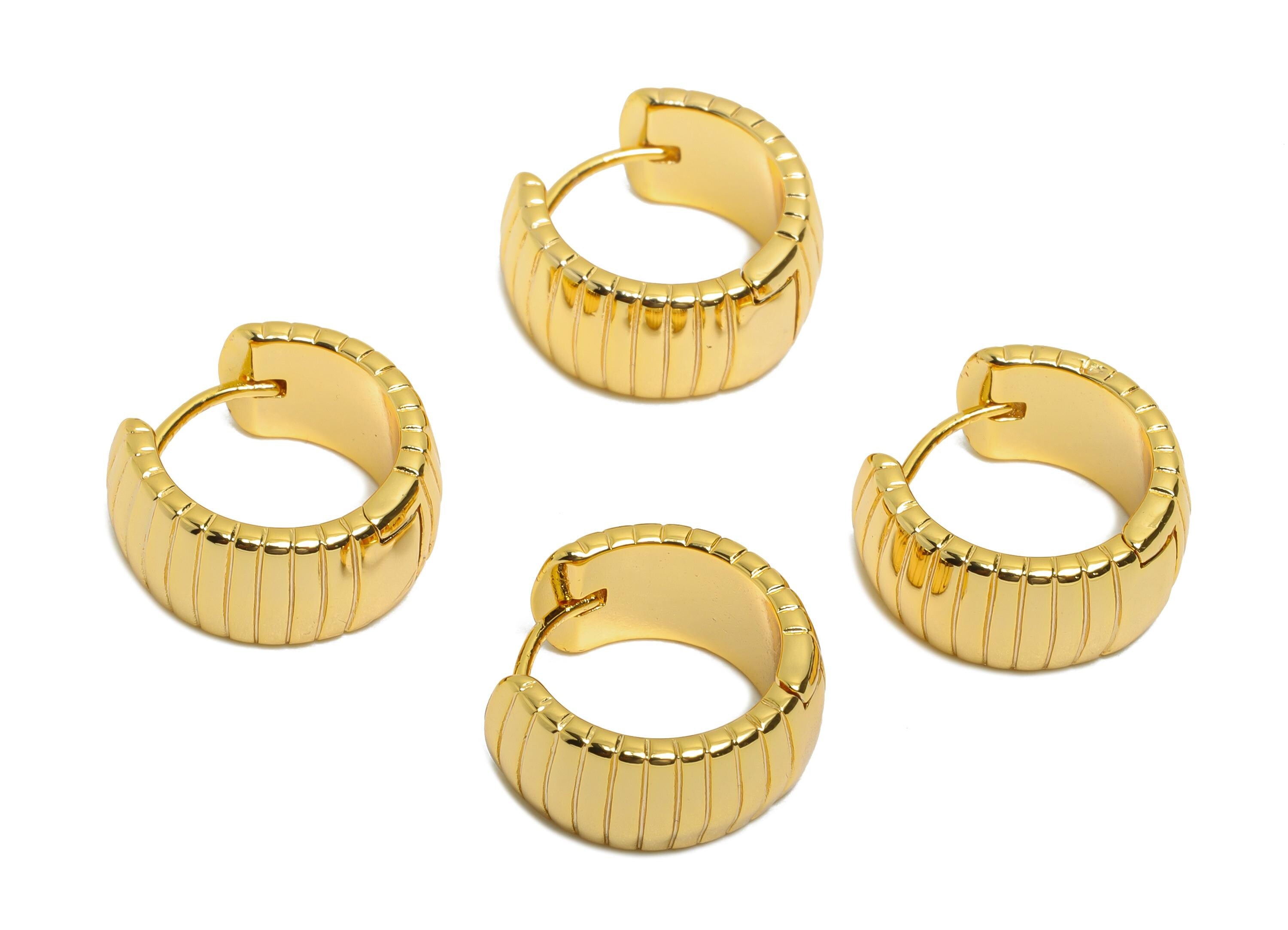 Brass Textured Hoop Earring - Chunky Huggie Hoop Clasp Earring - Modern Everyday Wear Earring - 18K Real Gold Plated - 15x14x2mm- RGP10803 - DOMEDBAZAAR