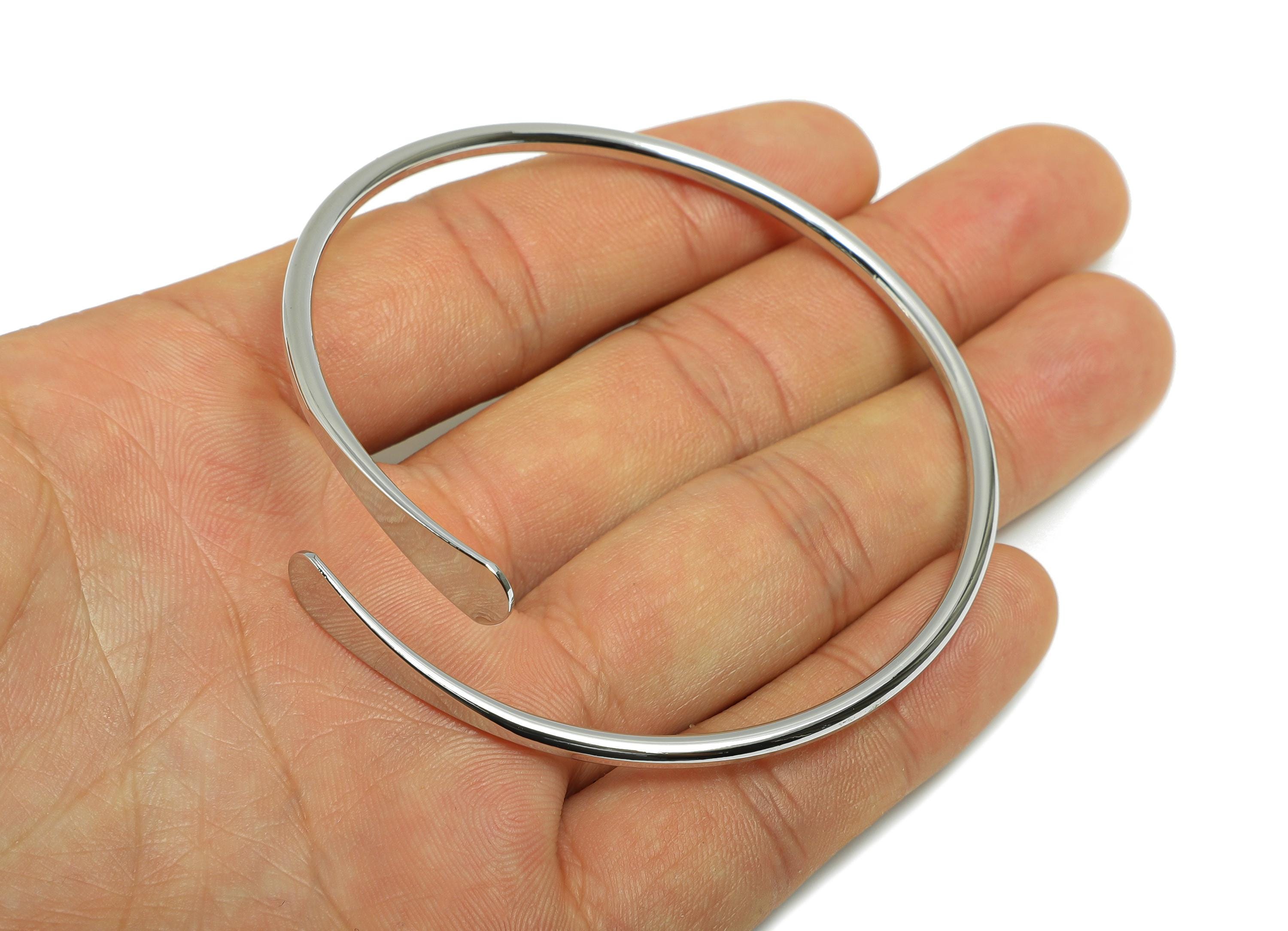 Brass Hammered Bangle Bracelet - Spiral Bracelet - Minimalist Adjustable Wire Bracelet - 18K Real White Gold Plating - 64x12x3mm-RGP11024 - DOMEDBAZAAR