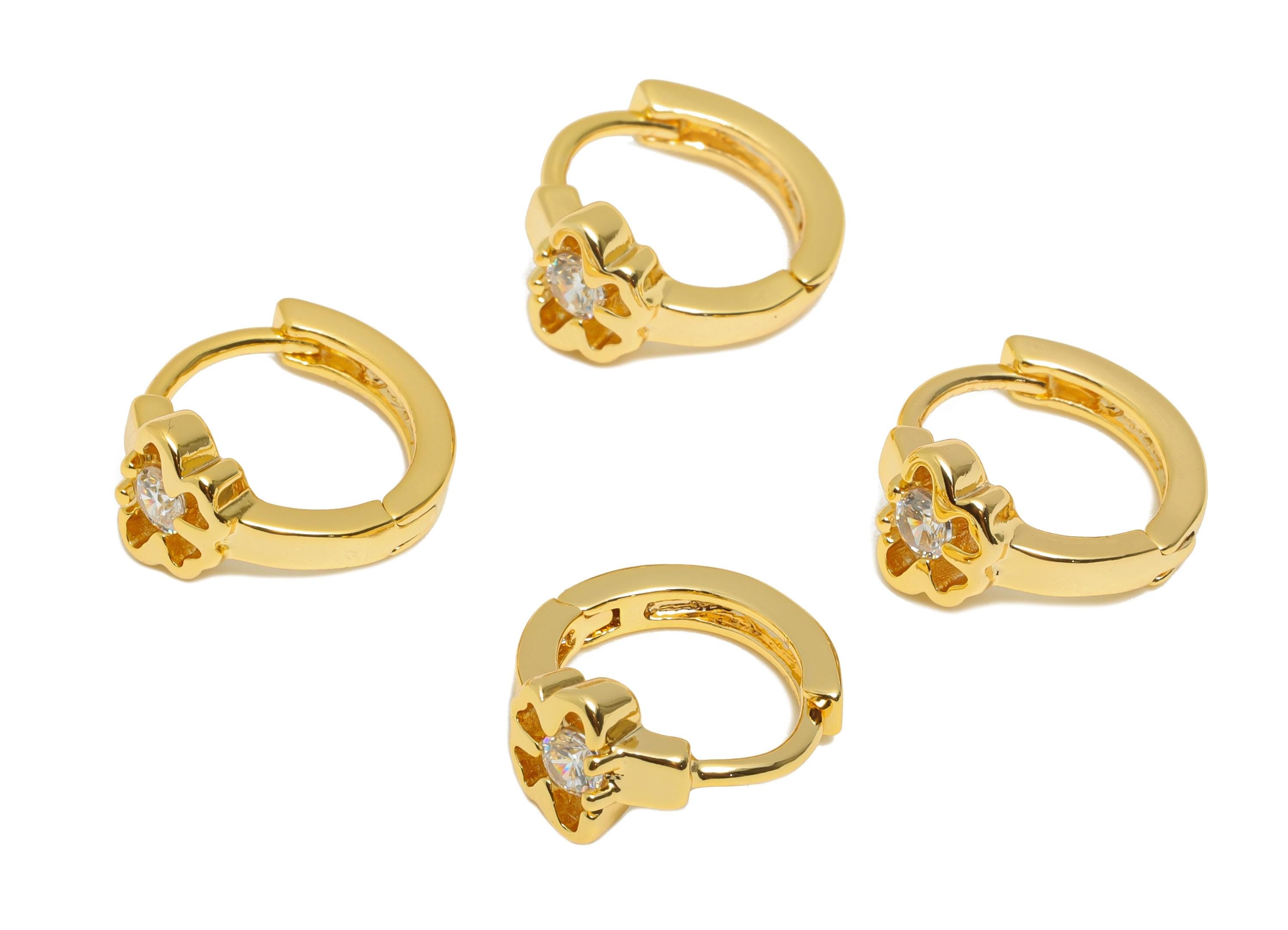 Brass CZ Huggie Hoop Earring - Brass Butterfly Zircon Earring - Refined Huggie Hoop Clasp - 18K Real Gold Plated - 13x11.9x6.77mm - RGP10845 - DOMEDBAZAAR