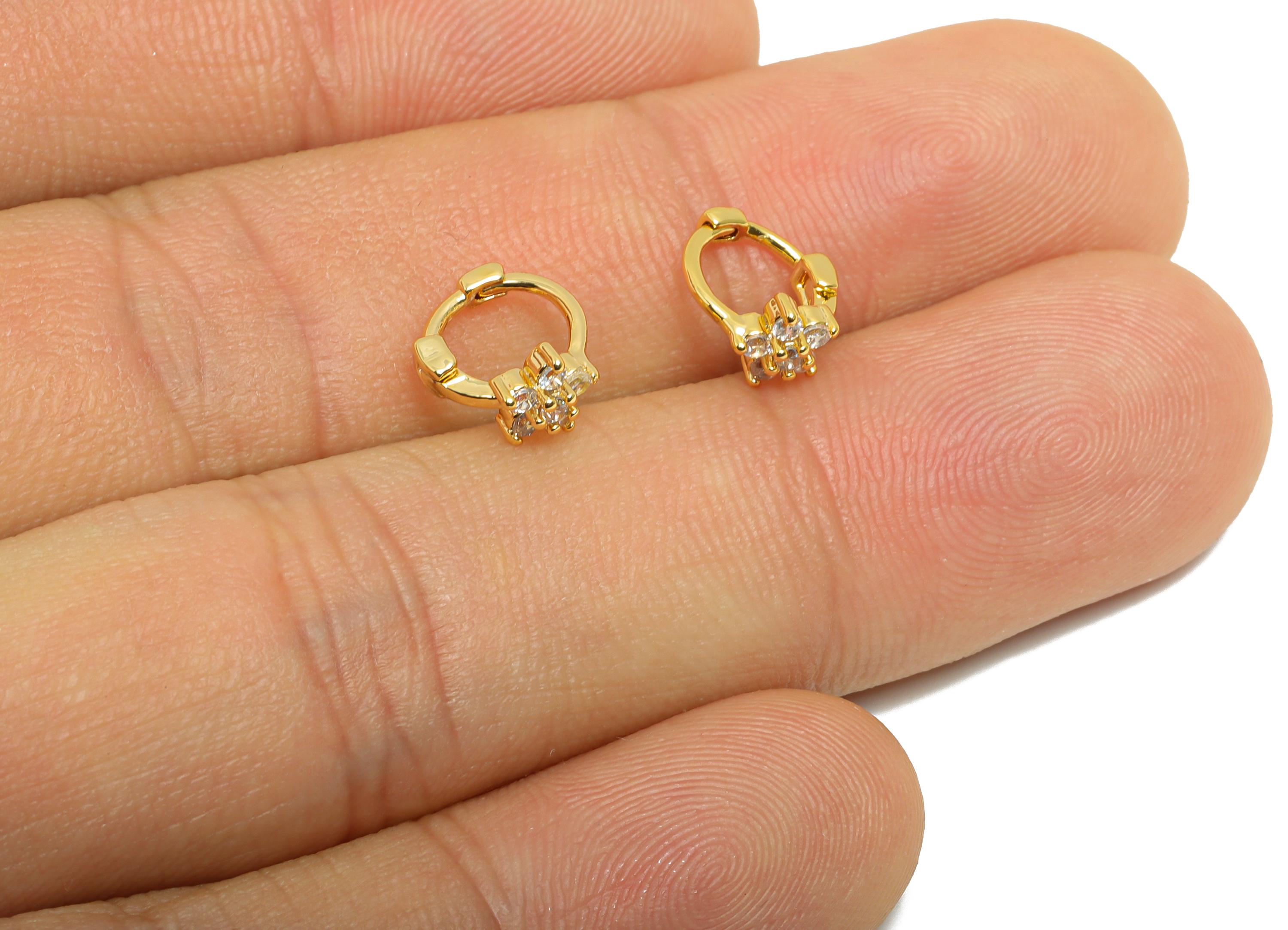 Brass CZ Floral Huggie Hoop Earring - Refined Flower Zircon Earring - Everyday Wear - 18K Real Gold Plated - 9.62x8x5.16mm - RGP10860 - DOMEDBAZAAR