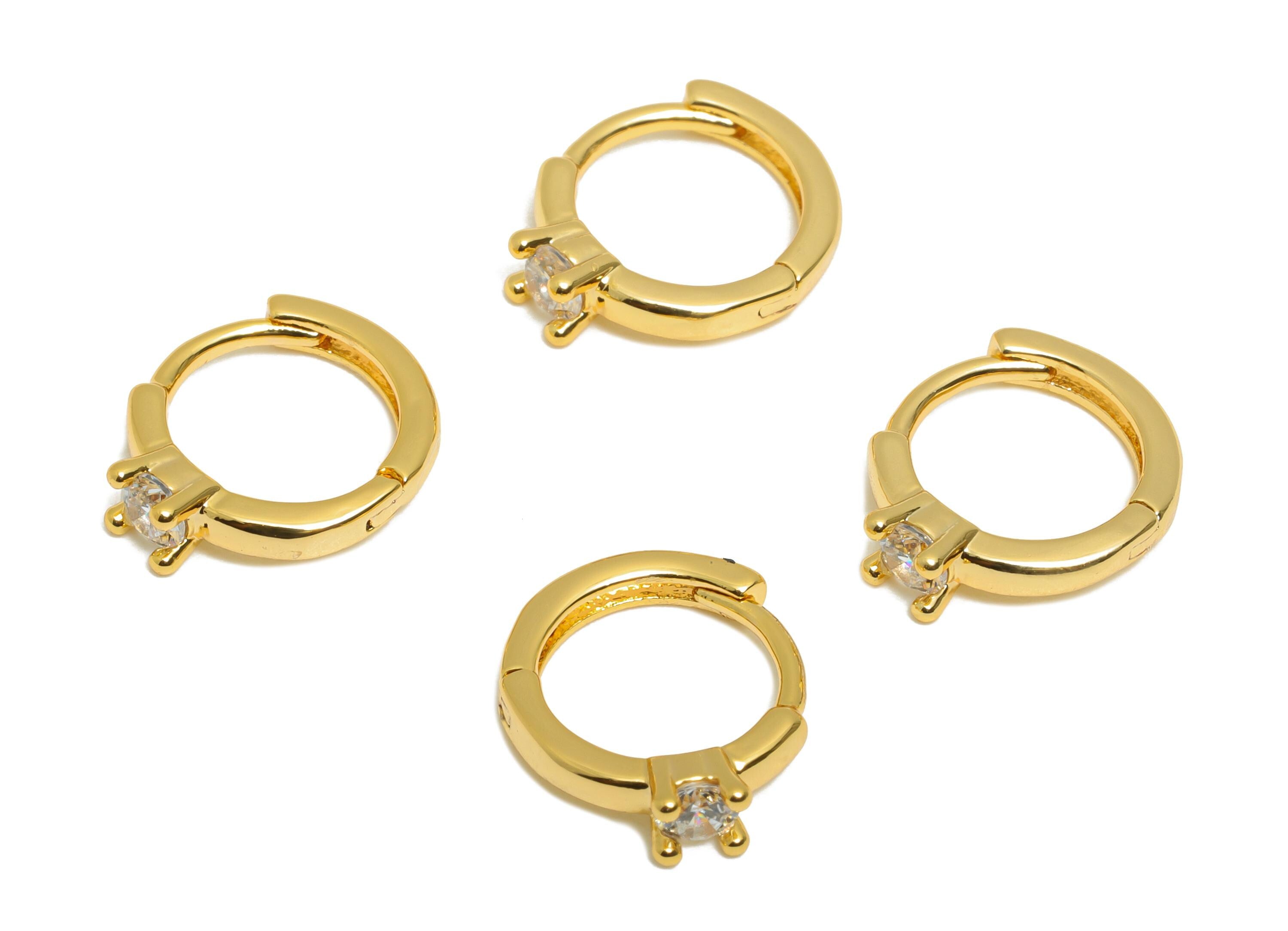 Brass CZ Round Huggie Hoop Earring - Minimalist Circle Zircon Earring - Classic Everyday Wear - 18K Real Gold Plated - 12x9.9x3mm - RGP10858 - DOMEDBAZAAR