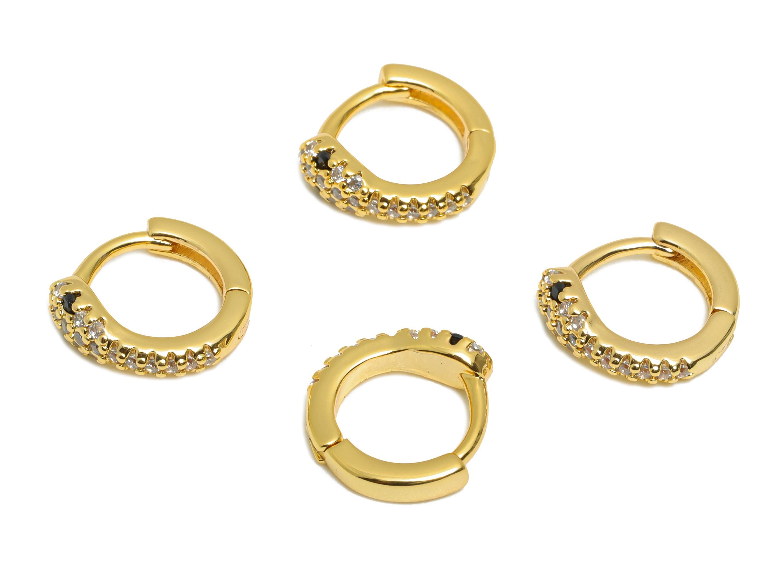 Brass CZ Huggie Hoop Earring - Brass Snake Zircon Earring - Statement Huggie Hoop Clasp - 18K Real Gold Plated - 10.82x10x3.37mm - RGP10891 - DOMEDBAZAAR