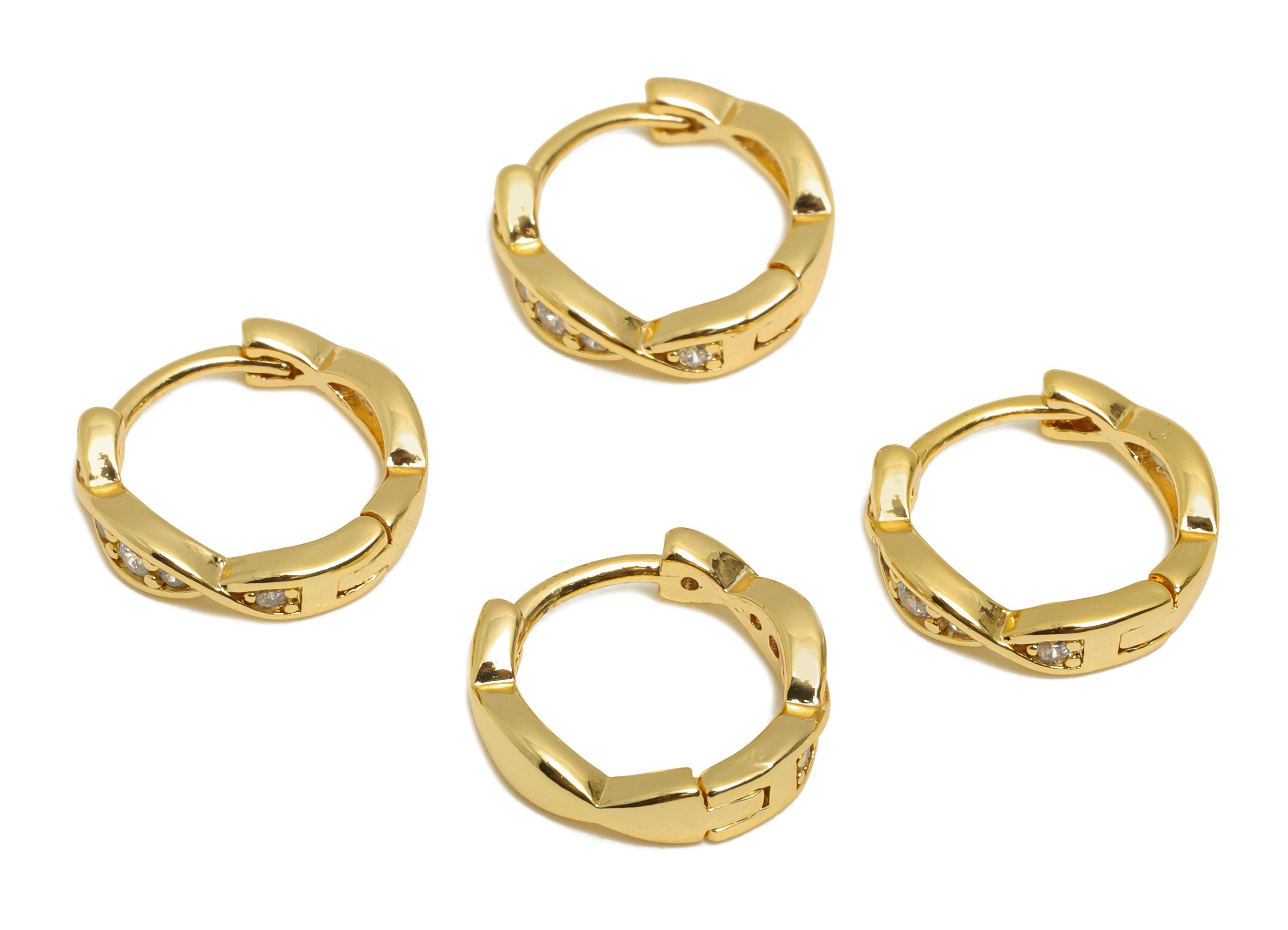 Brass CZ Huggie Hoop Earring - Statement Brass Zircon Earring - Dainty Huggie Hoop Clasp - 18K Real Gold Plated - 12.7x11.9x2.8mm - RGP10900 - DOMEDBAZAAR