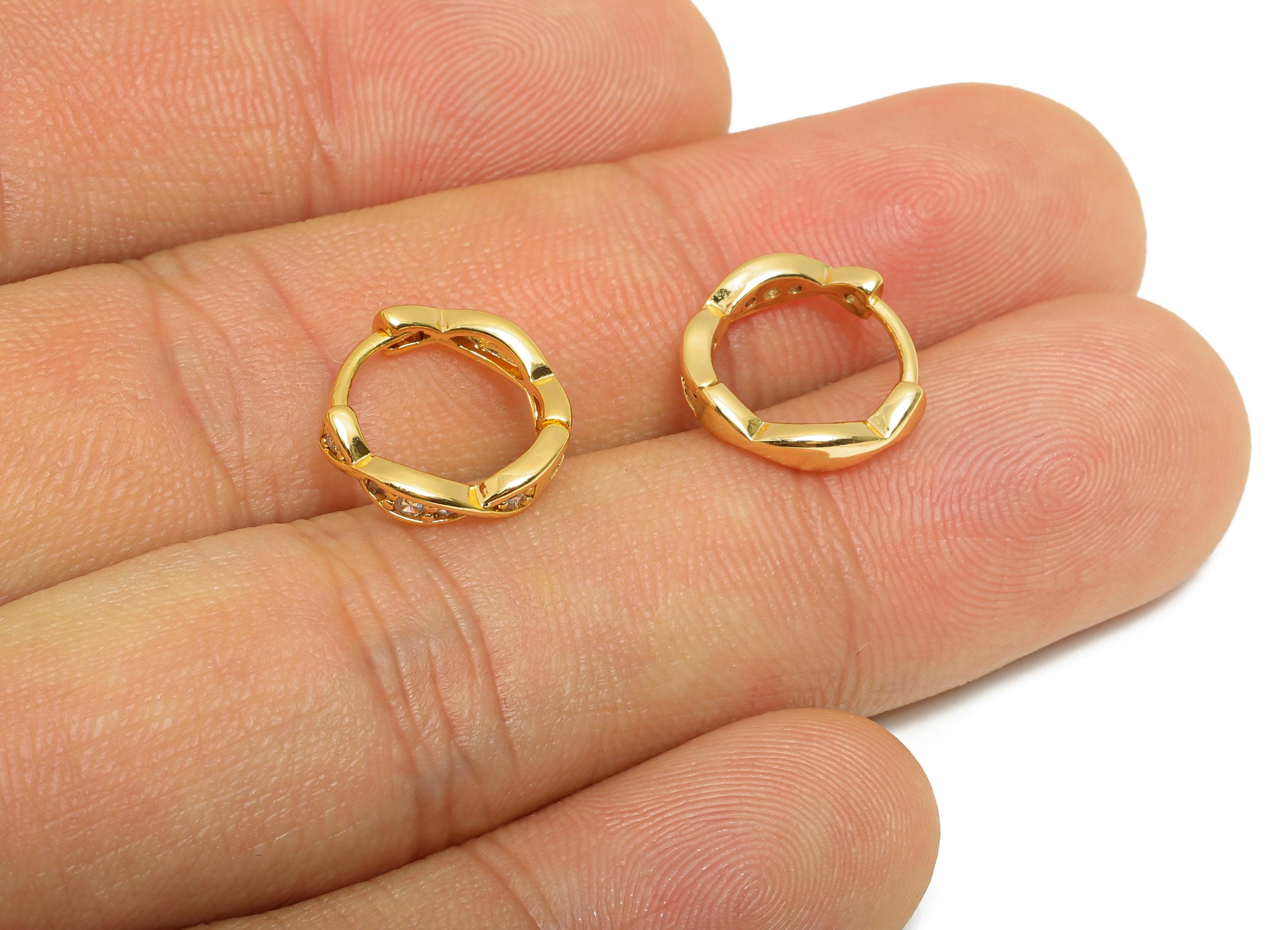 Brass CZ Huggie Hoop Earring - Statement Brass Zircon Earring - Dainty Huggie Hoop Clasp - 18K Real Gold Plated - 12.7x11.9x2.8mm - RGP10900 - DOMEDBAZAAR