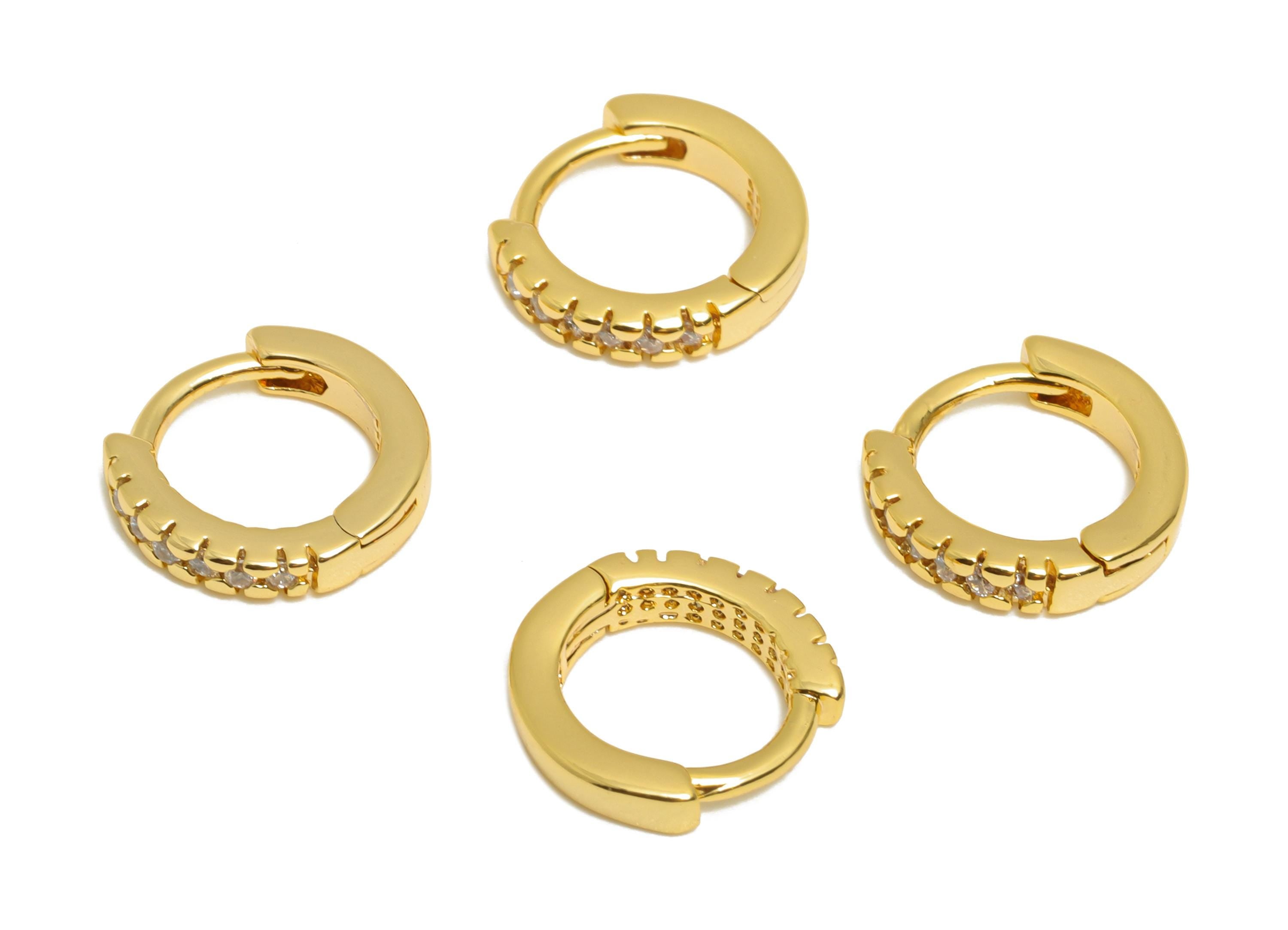 Brass CZ Round Huggie Hoop Earring - Mini Brass Zircon Earring - Textured Huggie Hoop Clasp - 18K Real Gold Plated - 10x9.3x2.8mm - RGP10919 - DOMEDBAZAAR