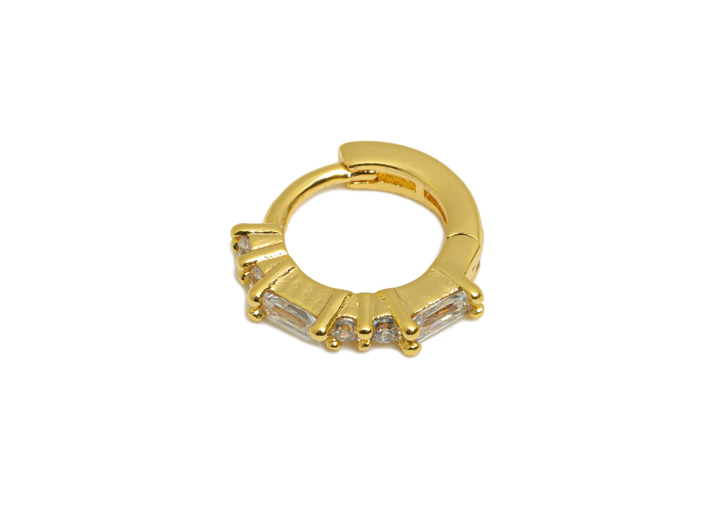 Brass CZ Huggie Hoop Earring - Brass Geometric Zircon Earring - Classic Huggie Hoop Clasp - 18K Real Gold Plated - 11.3x10.86x2mm - RGP10935 - DOMEDBAZAAR