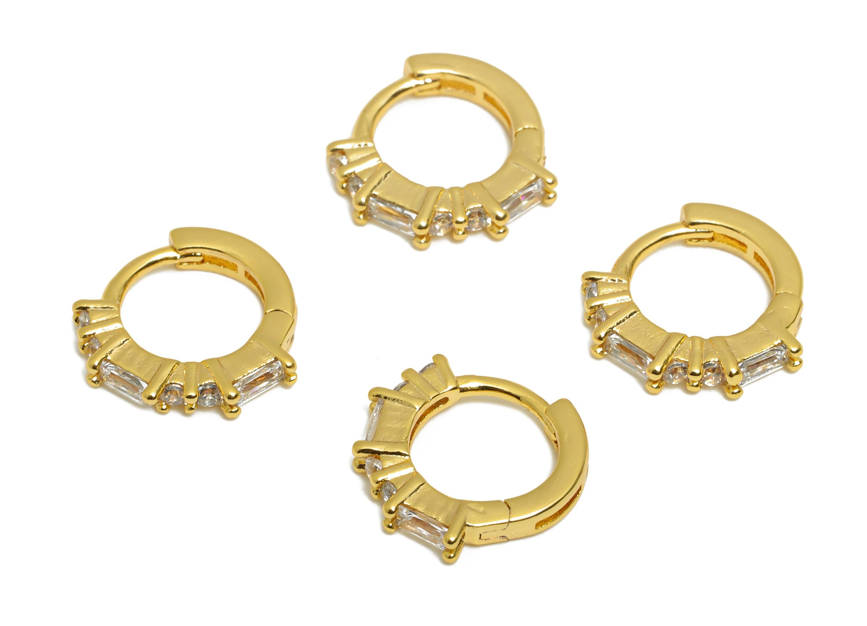 Brass CZ Huggie Hoop Earring - Brass Geometric Zircon Earring - Classic Huggie Hoop Clasp - 18K Real Gold Plated - 11.3x10.86x2mm - RGP10935 - DOMEDBAZAAR