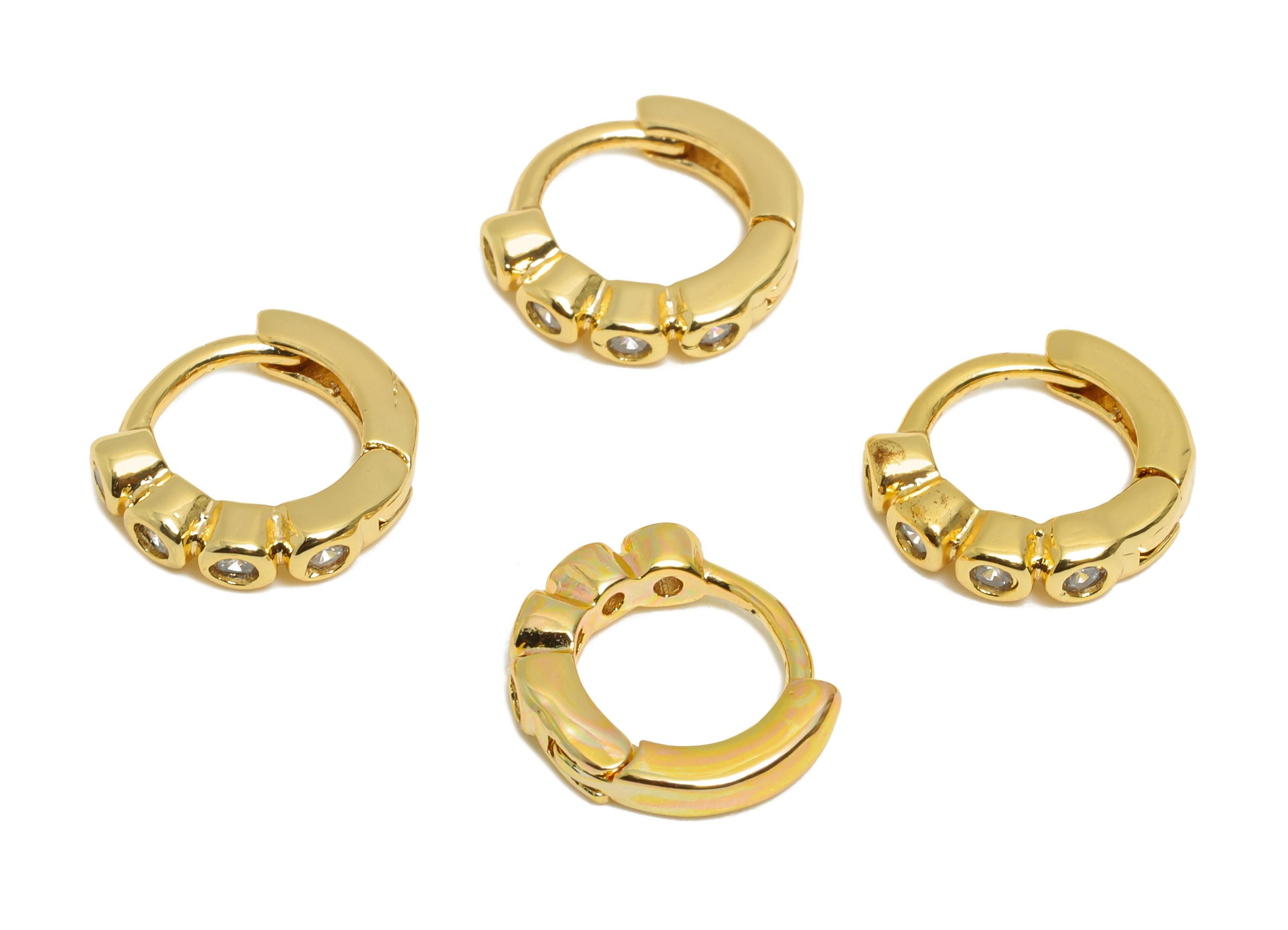 Brass CZ Round Huggie Hoop Earring - Brass Zircon Hoop Earring - Sparkling Huggie Hoop Clasp - 18K Real Gold Plated - 10x9x2mm - RGP10855 - DOMEDBAZAAR