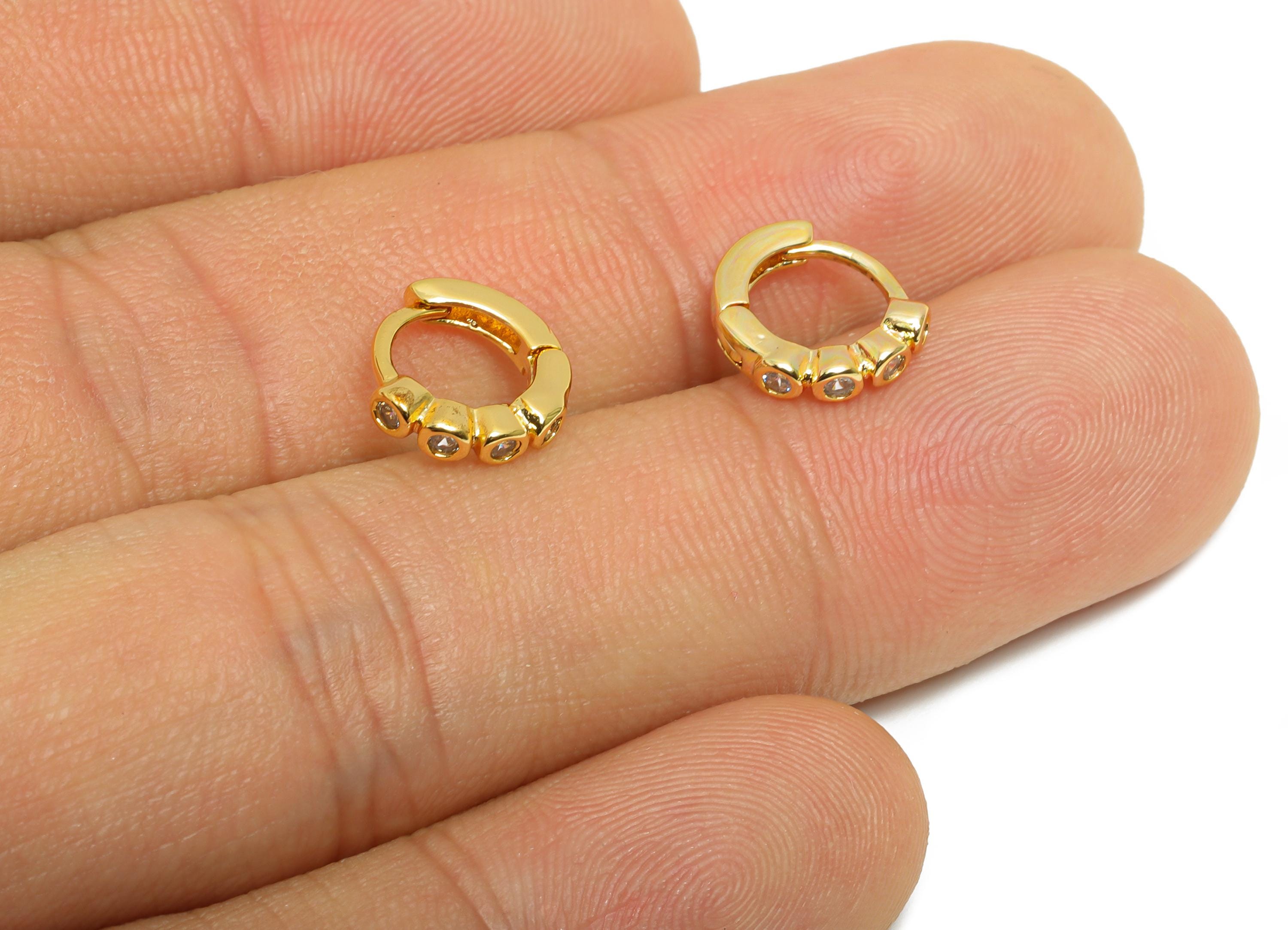 Brass CZ Round Huggie Hoop Earring - Brass Zircon Hoop Earring - Sparkling Huggie Hoop Clasp - 18K Real Gold Plated - 10x9x2mm - RGP10855 - DOMEDBAZAAR