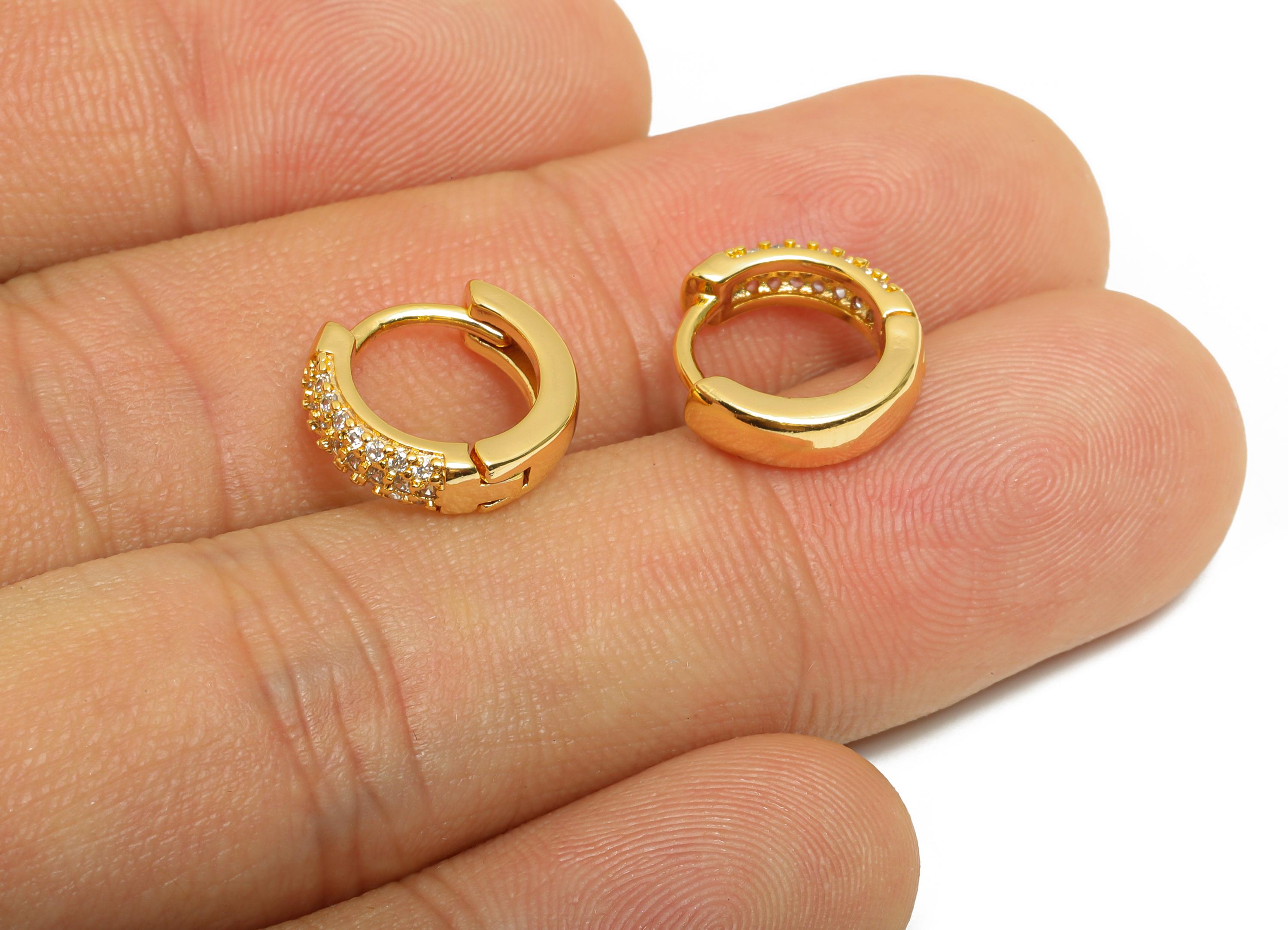Brass CZ Round Huggie Hoop Earring - Brass Zircon Earring - Sparkling Huggie Hoop Clasp - 18K Real Gold Plated - 12.83x11x3.3mm - RGP10873 - DOMEDBAZAAR
