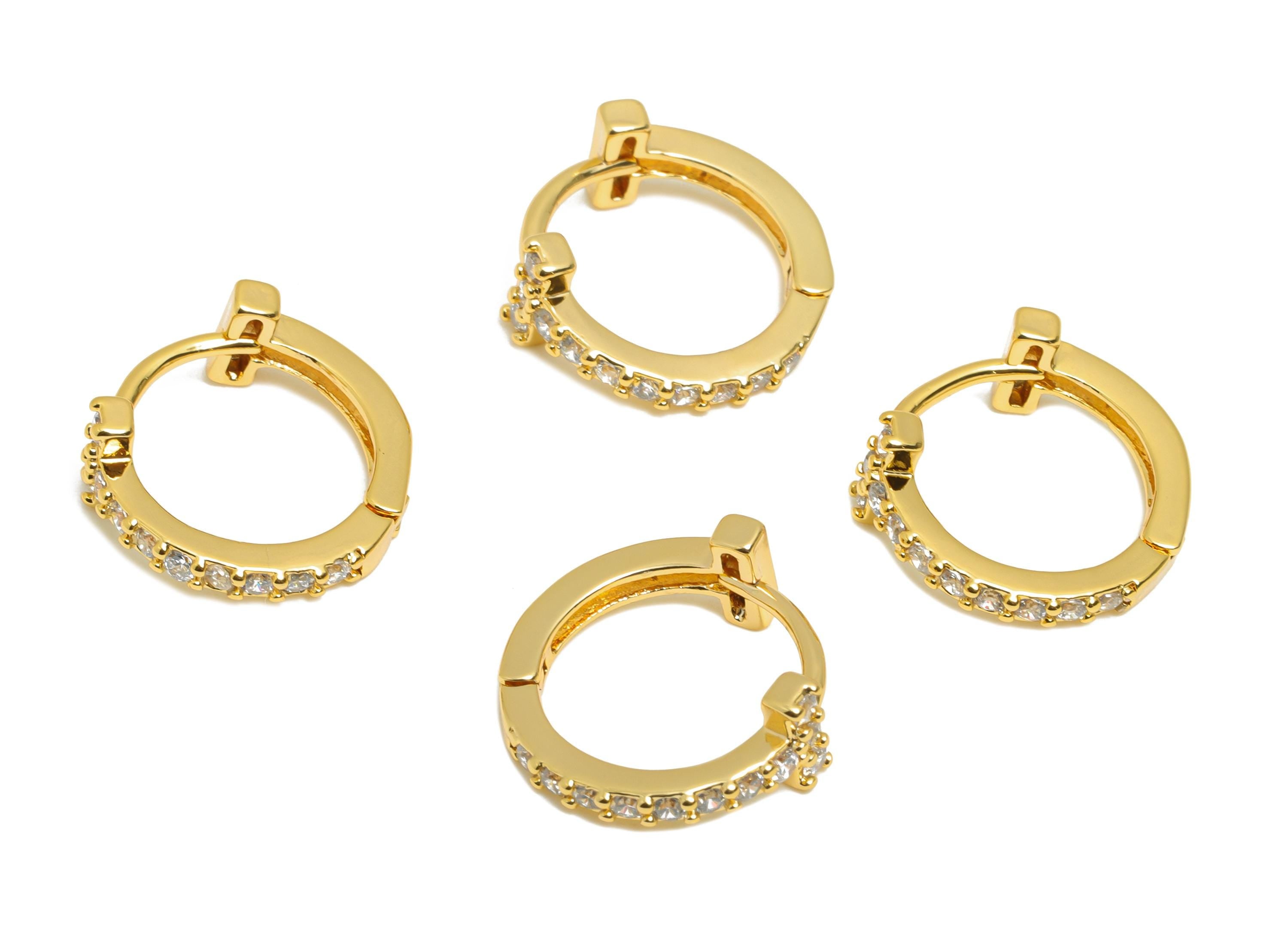 Brass CZ Circle Huggie Hoop Earring - Brass Zircon Hoop Earring - Dainty Huggie Hoop Clasp - 18K Real Gold Plated - 13.8x12.9x5mm - RGP10884 - DOMEDBAZAAR