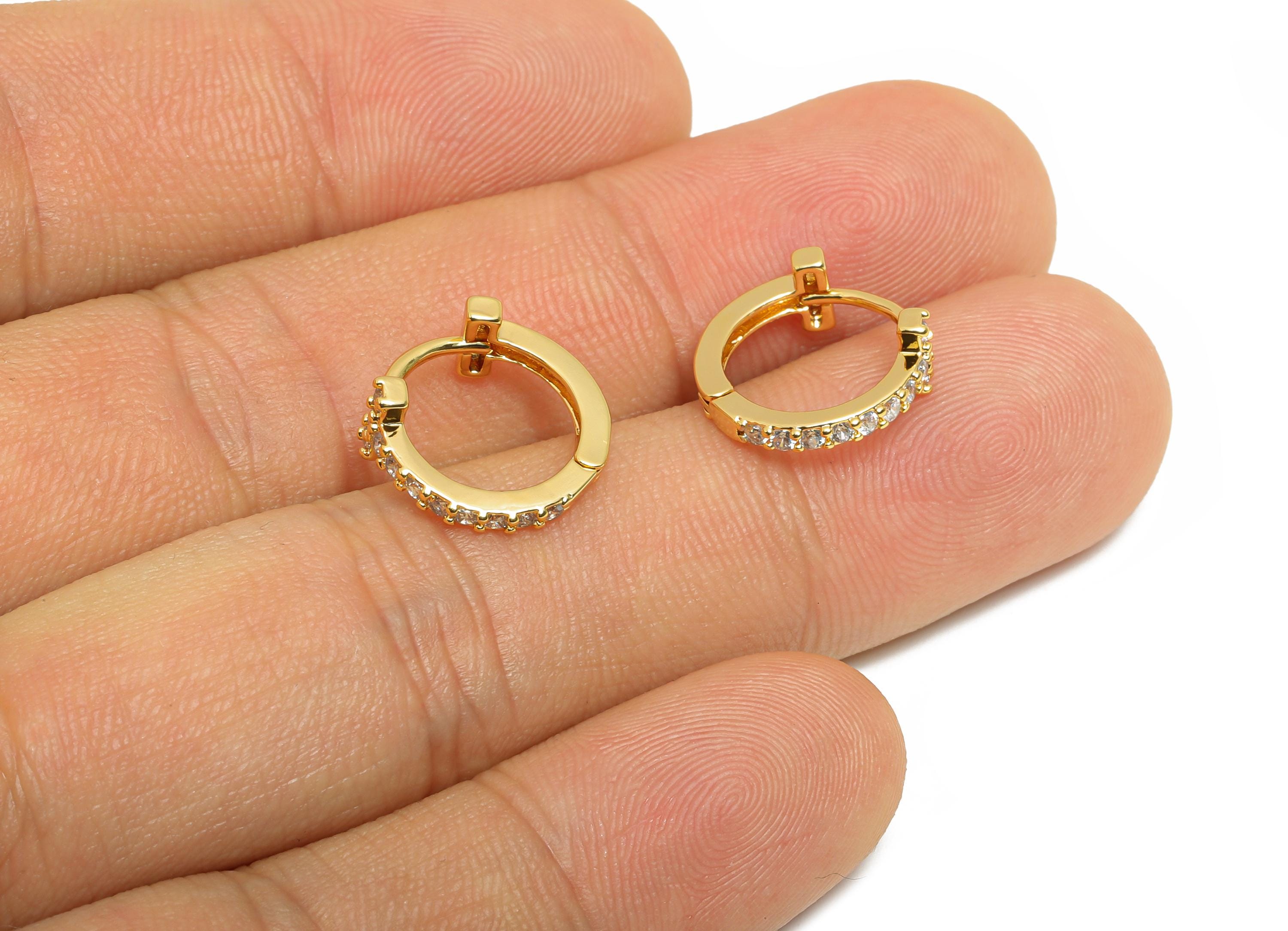 Brass CZ Circle Huggie Hoop Earring - Brass Zircon Hoop Earring - Dainty Huggie Hoop Clasp - 18K Real Gold Plated - 13.8x12.9x5mm - RGP10884 - DOMEDBAZAAR