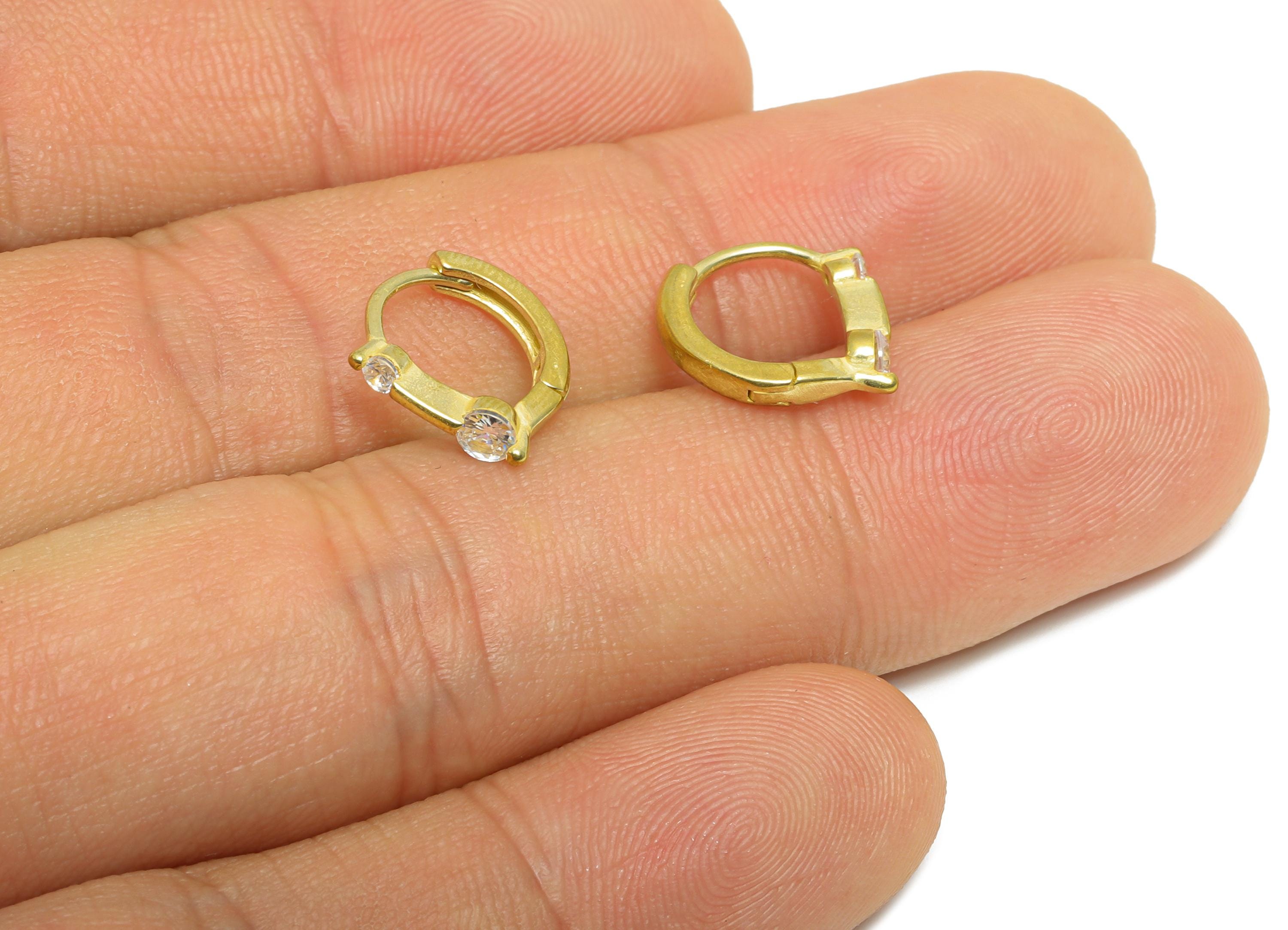 Brass CZ Huggie Hoop Earrings - Raw Brass Geometric Zircon Earrings - Classic Huggie Hoop Clasps - Everyday Wear - 11.9x10.68x3mm - PP11261 - DOMEDBAZAAR
