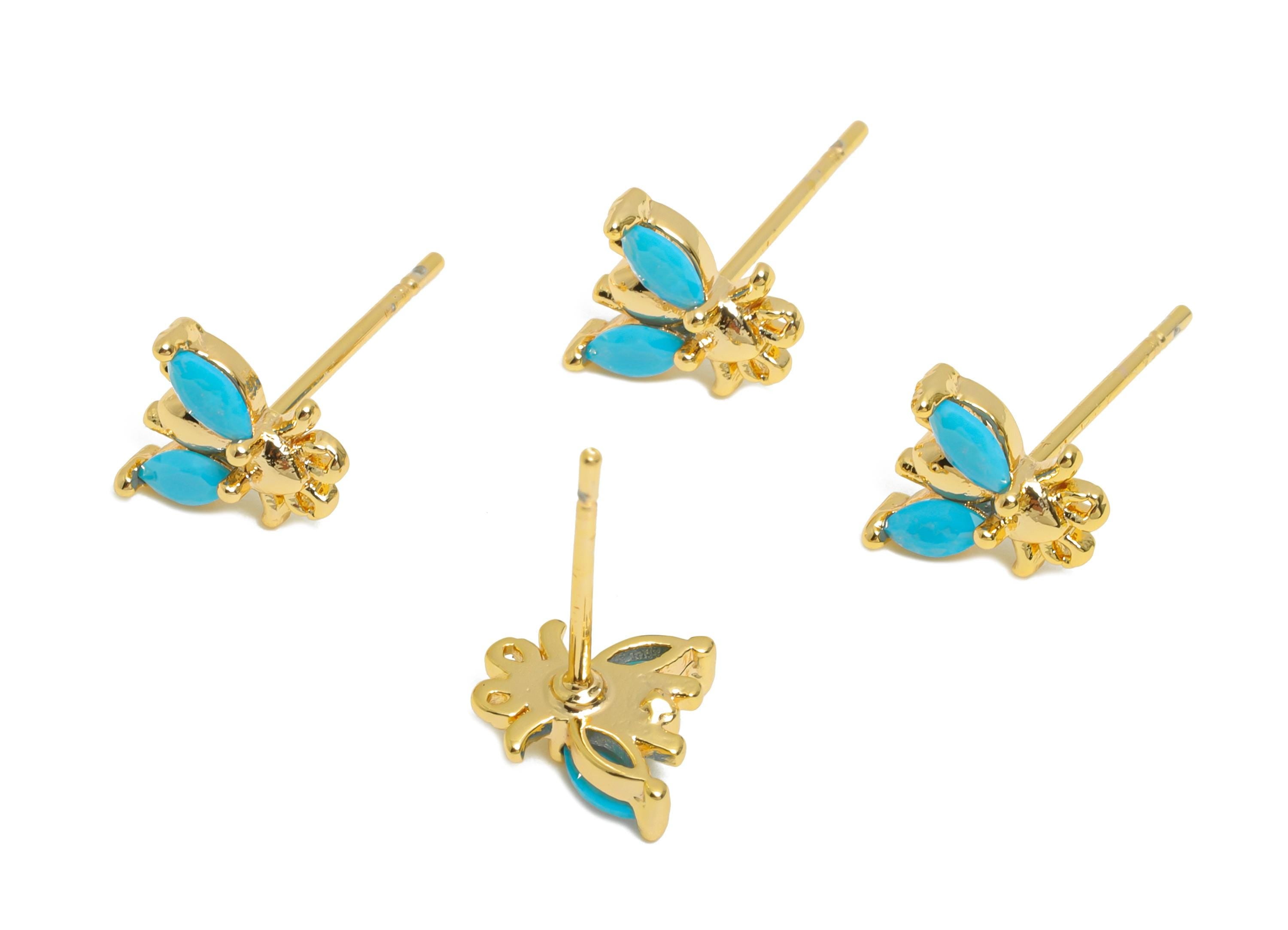 Brass Bee CZ Stud Earring - Gold Dainty Insect Earring Post - Sparkling Marquise Zircon Jewelry - 18K Real Gold Plated - 7x7x2.5mm -RGP10955 - DOMEDBAZAAR