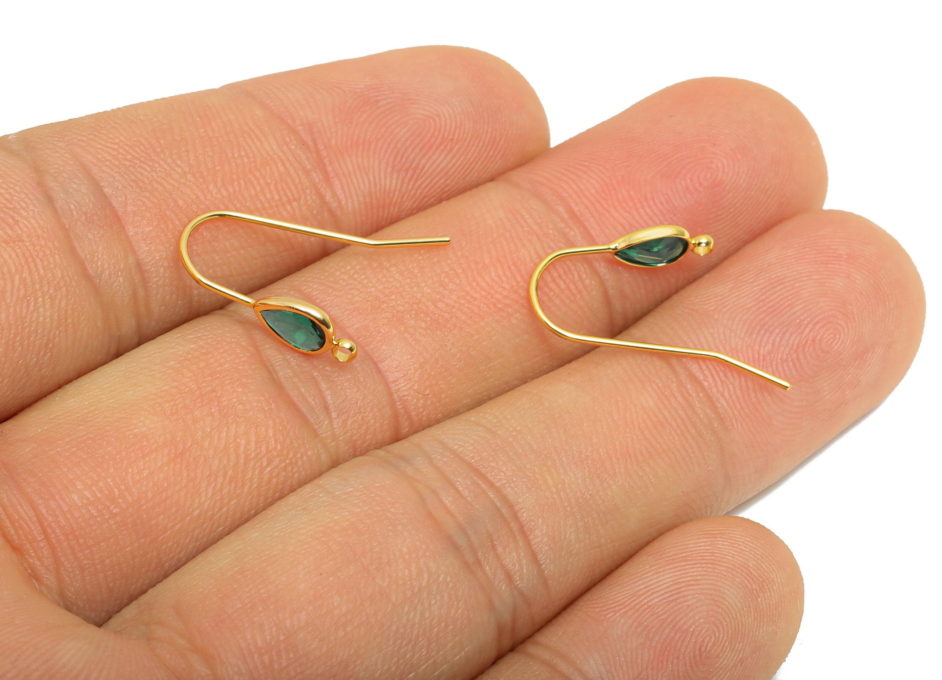 Brass Wire Hook - Metal Ear Wire Hook for Jewelry Making - Brass Hook Ear Wire with Zircon - 18K Real Gold Plated - 21.6x4.6x2mm - RGP10789