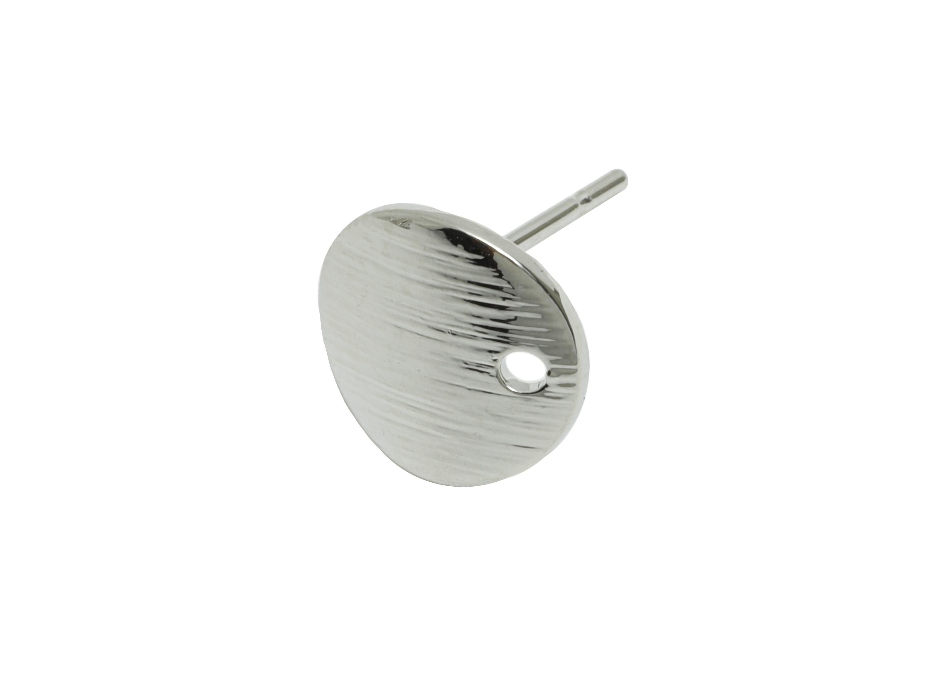 Textured Round Earring Connector - Brass Bent Round Post - Modern Geometric Earring Finding - 18K White Gold Plated - 10x10x1mm - RGP10973 - DOMEDBAZAAR