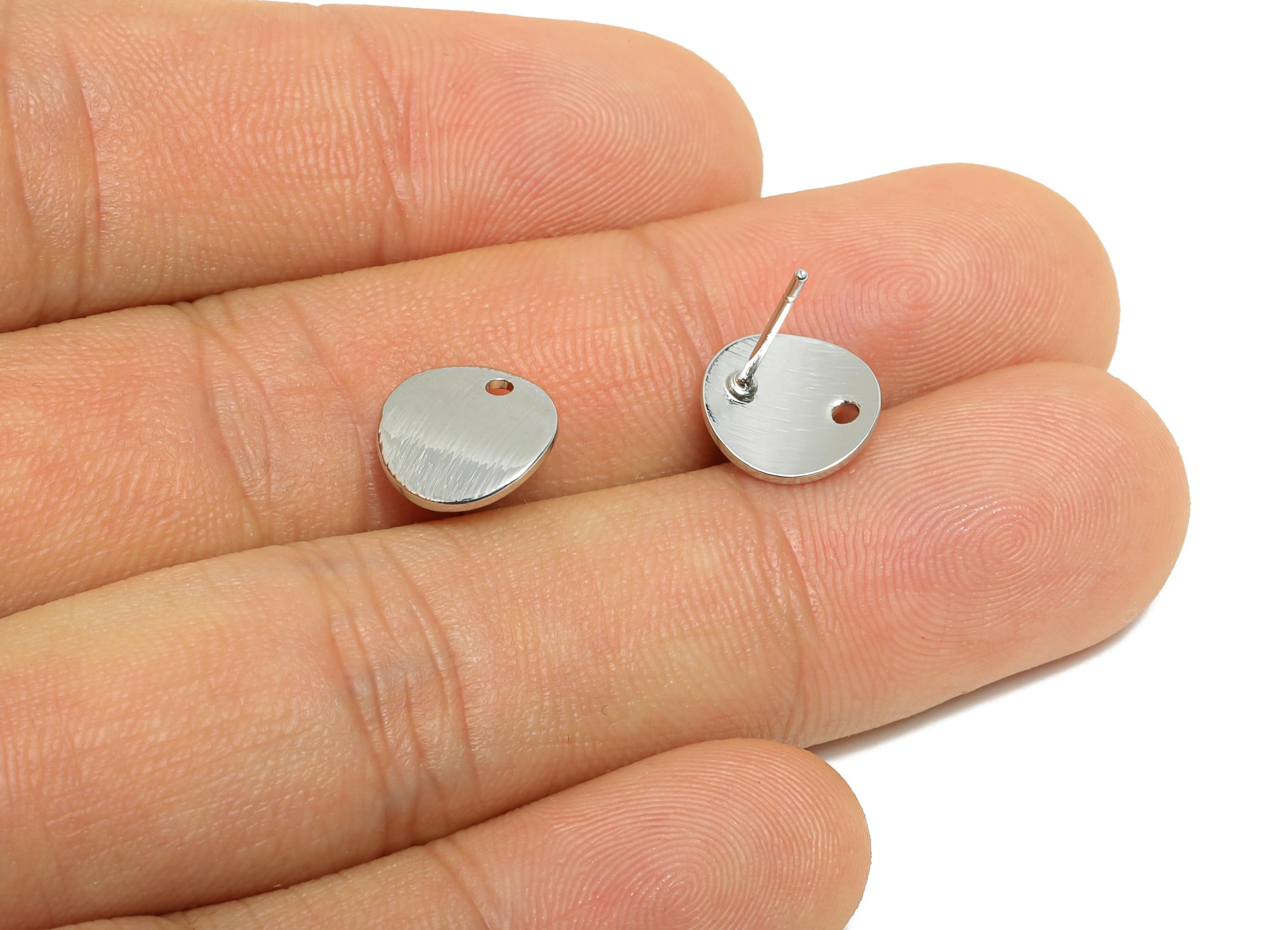 Textured Round Earring Connector - Brass Bent Round Post - Modern Geometric Earring Finding - 18K White Gold Plated - 10x10x1mm - RGP10973 - DOMEDBAZAAR