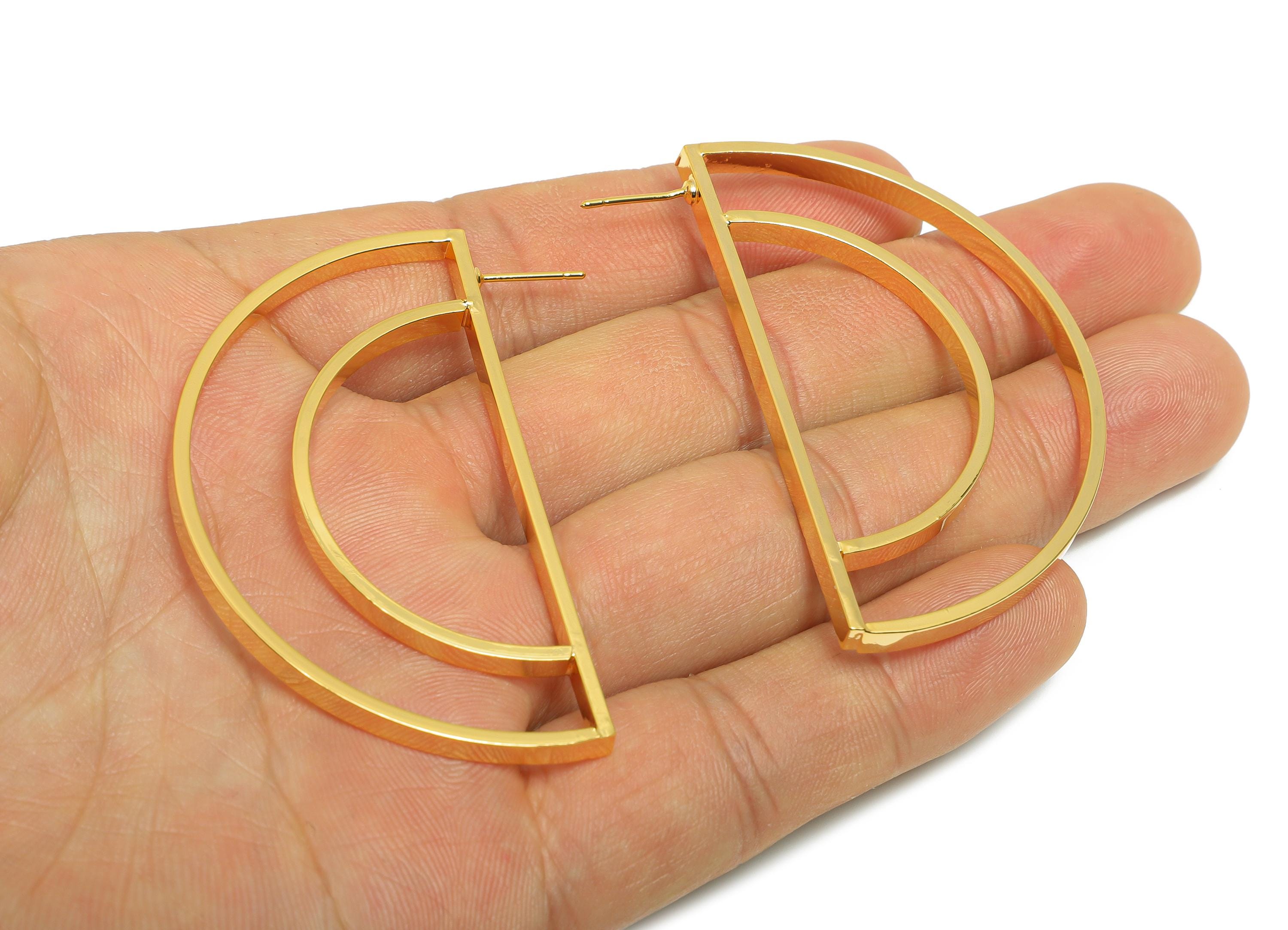 Brass Half Circle Earring Stud - Brass Half Moon Outline Earring Post - Brass Geometry Minimalist -18K Real Gold Plating - 7x5x1mm-RGP10795 - DOMEDBAZAAR