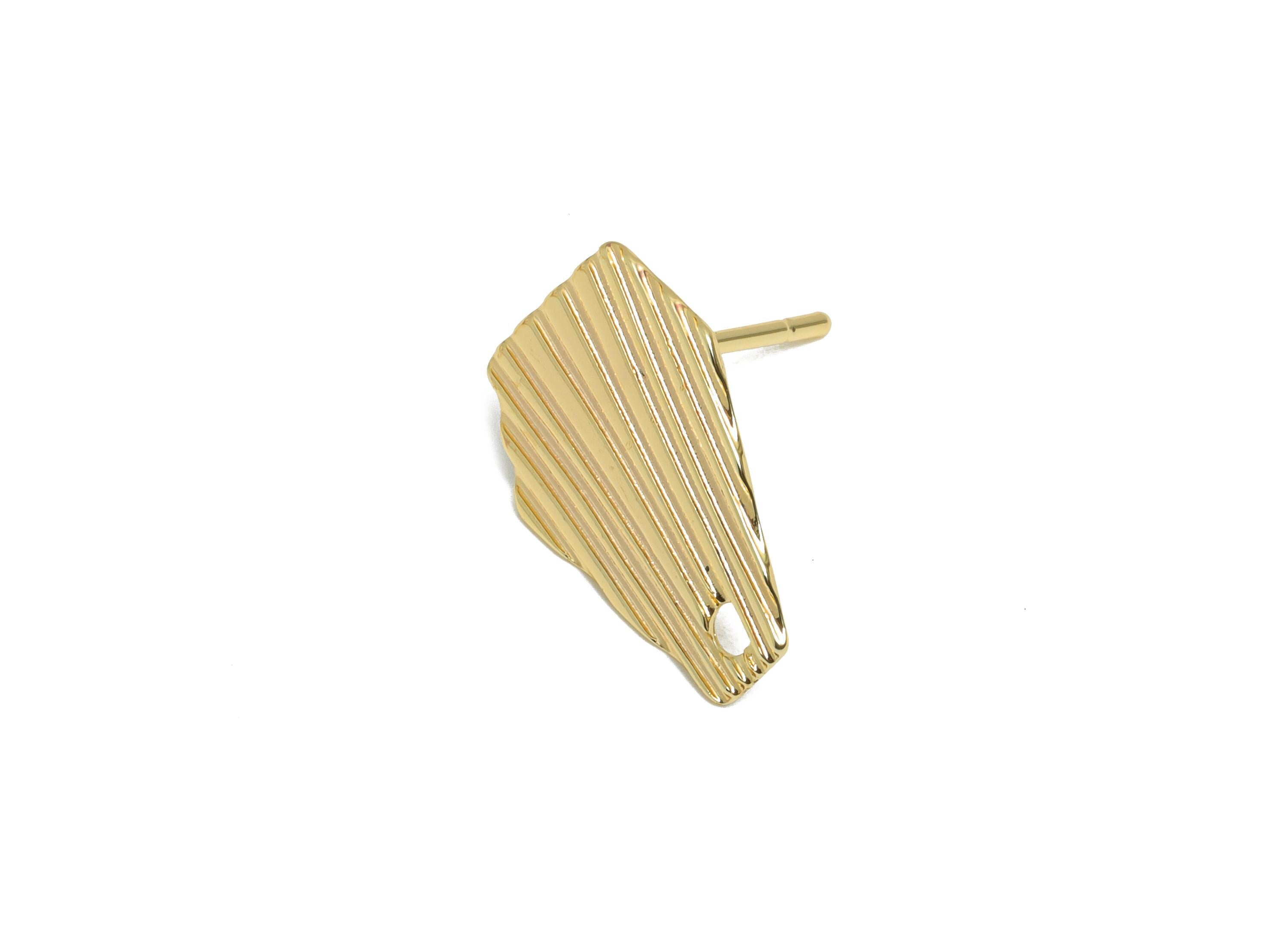 Brass Textured Earring Post - Brass Geometry Stud Earring - Brass Base Earring Stud With Hole - 18K Real Gold Plating - 15x11x1mm - RGP10429 - DOMEDBAZAAR