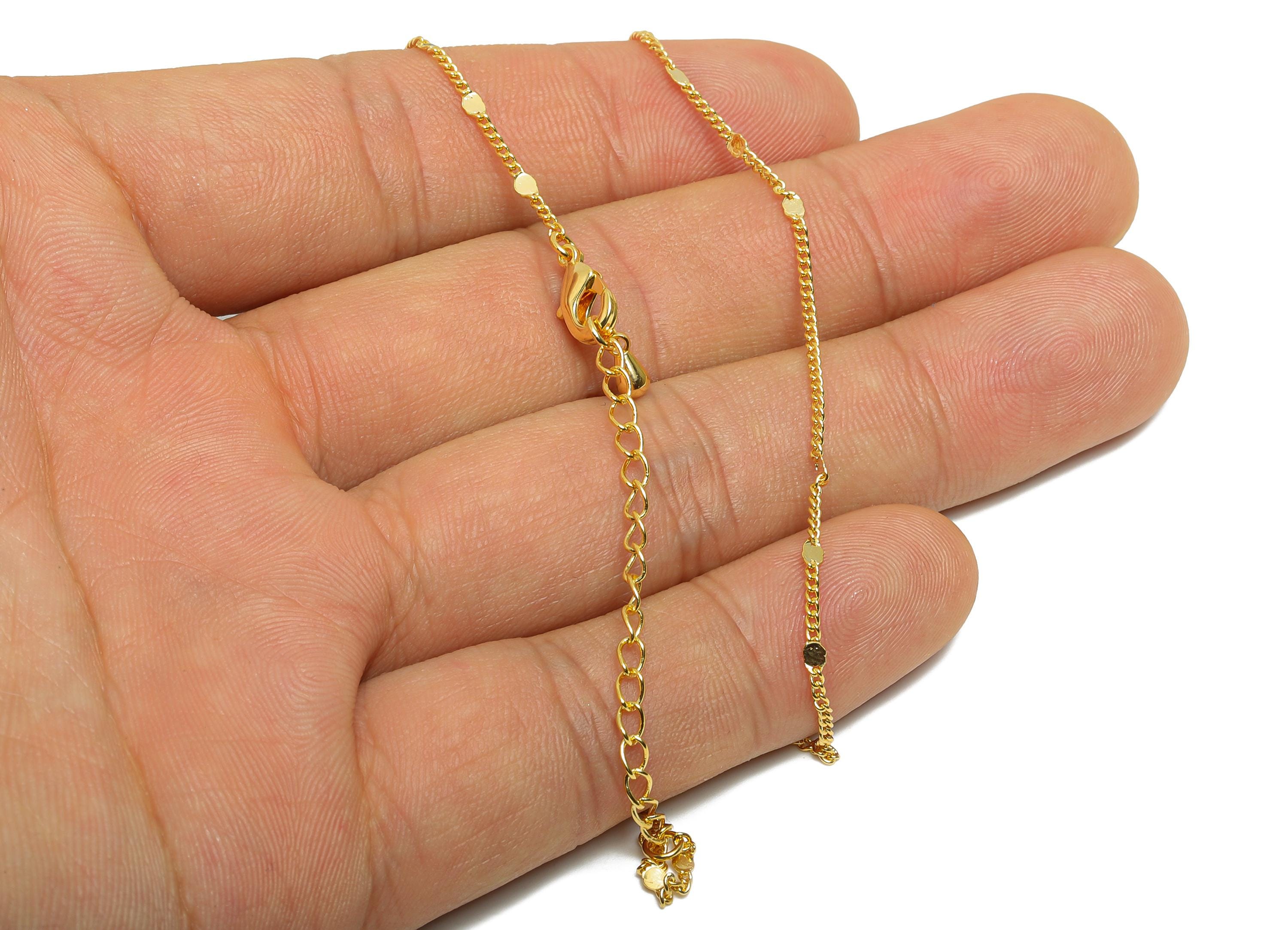 42+5cm Finished Curb Chain - Pressed Round Chain - Brass Hammered Round Curb Chain - Dainty Curb Chain - 18K Real Gold Plated - RGP10904 - DOMEDBAZAAR