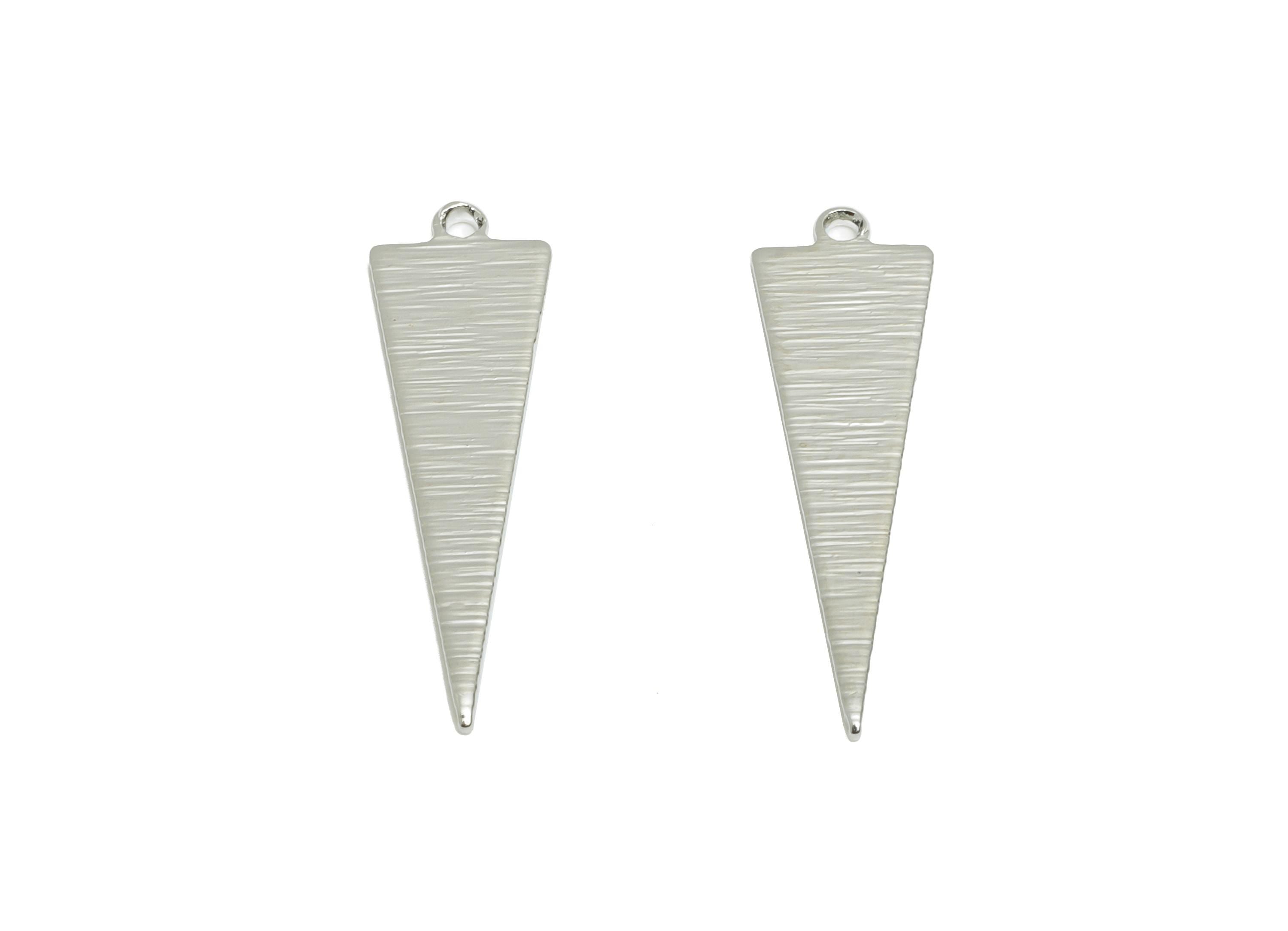 Brass Textured Triangle Earring Charm - Brass Geometry Charm - Charm With Hole For Jewelry - 18K Real White Gold Plated - 22x6x1mm-RGP10014 - DOMEDBAZAAR