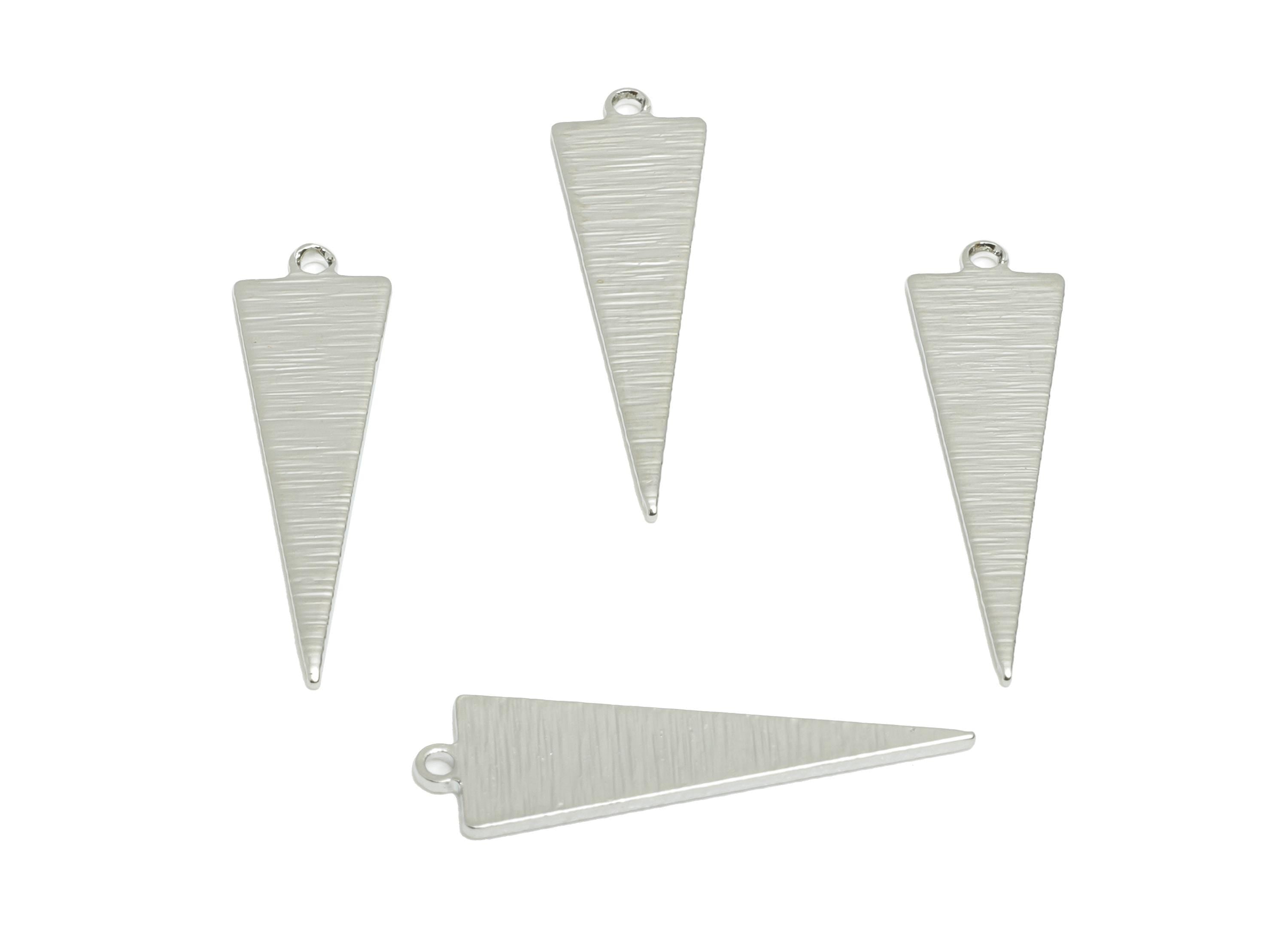 Brass Textured Triangle Earring Charm - Brass Geometry Charm - Charm With Hole For Jewelry - 18K Real White Gold Plated - 22x6x1mm-RGP10014 - DOMEDBAZAAR