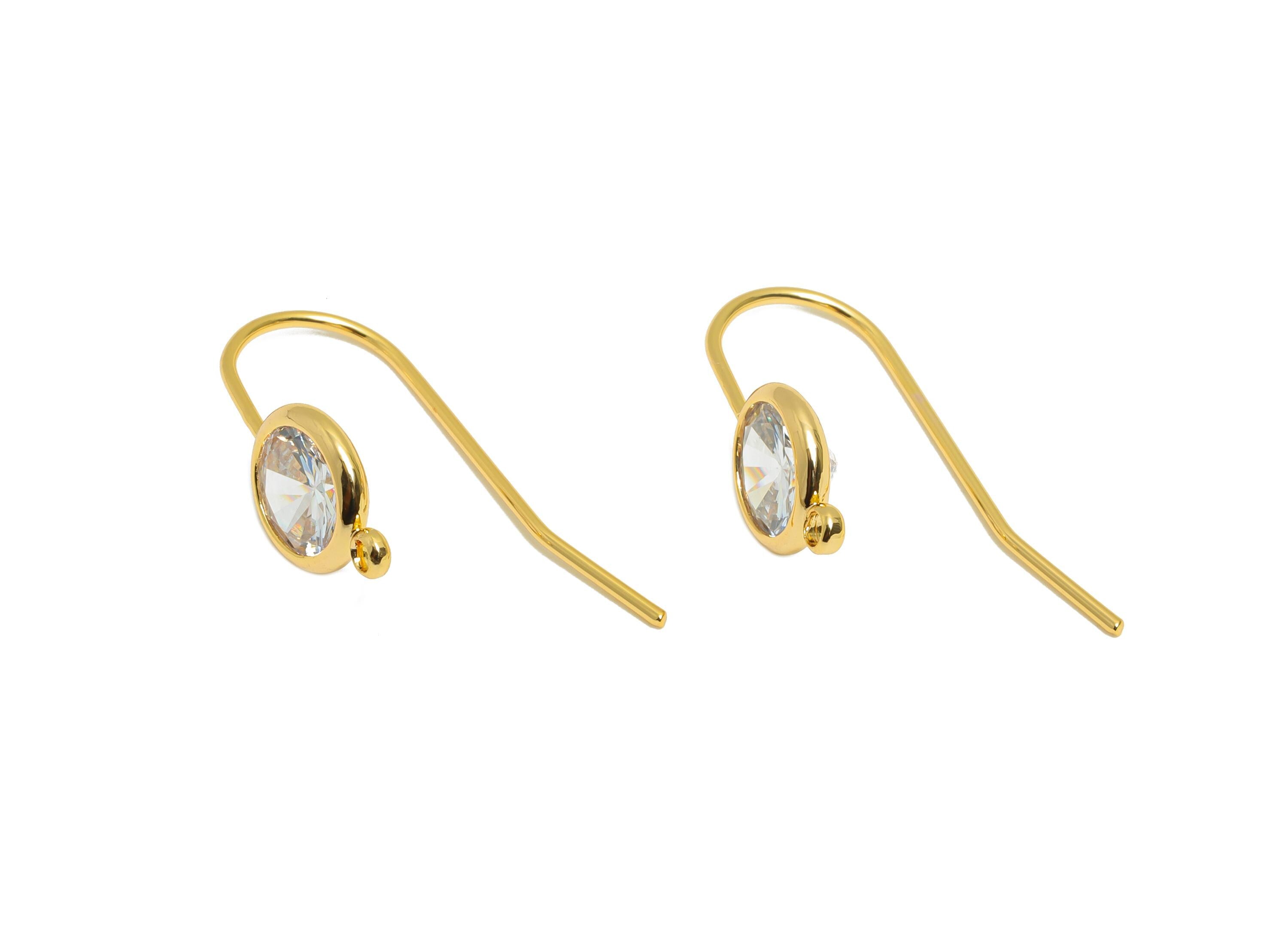 Brass Wire Hook - Metal Ear Wire Hook for Jewelry Making - Brass Hook Ear Wire with Zircon - 18K Real Gold Plated - 21.6x6.8x2.8mm -RGP10787