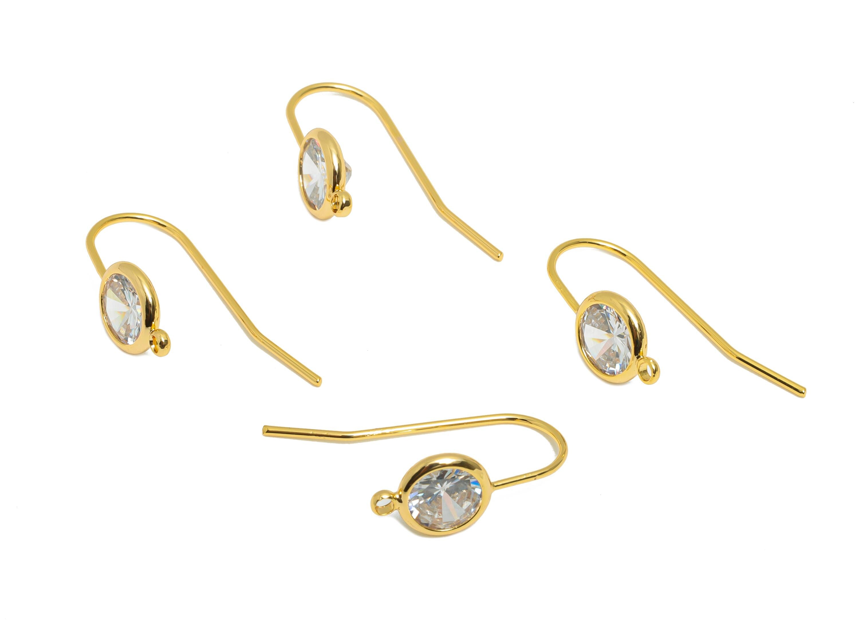 Brass Wire Hook - Metal Ear Wire Hook for Jewelry Making - Brass Hook Ear Wire with Zircon - 18K Real Gold Plated - 21.6x6.8x2.8mm -RGP10787