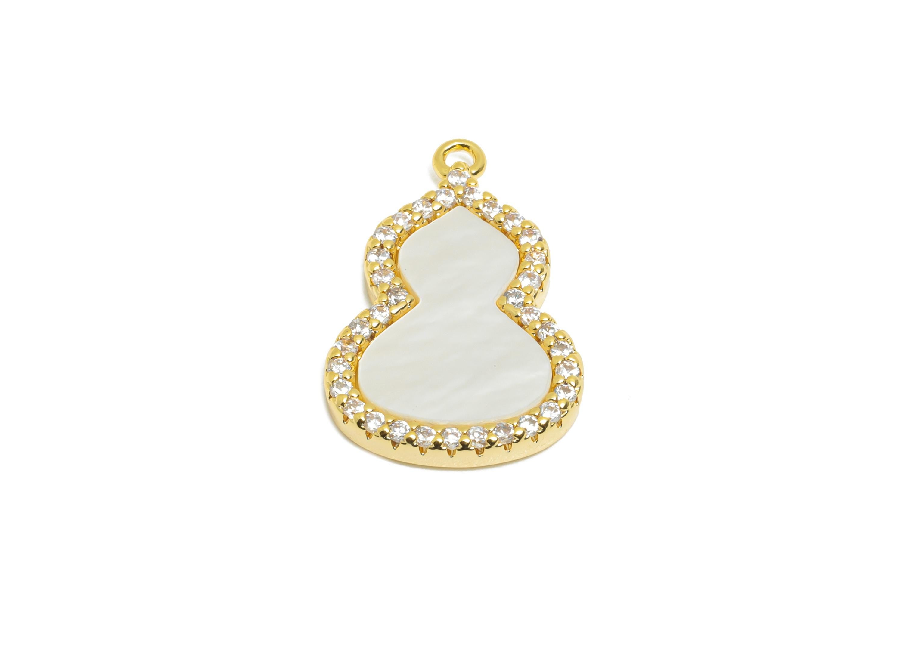 Brass Gourd Pendant - Brass Shell Cubic Zircon Charm for Necklace - Sparkling Gourd Pendant - 18K Real Gold Plating - 15.9x17x3mm - RGP10965 - DOMEDBAZAAR