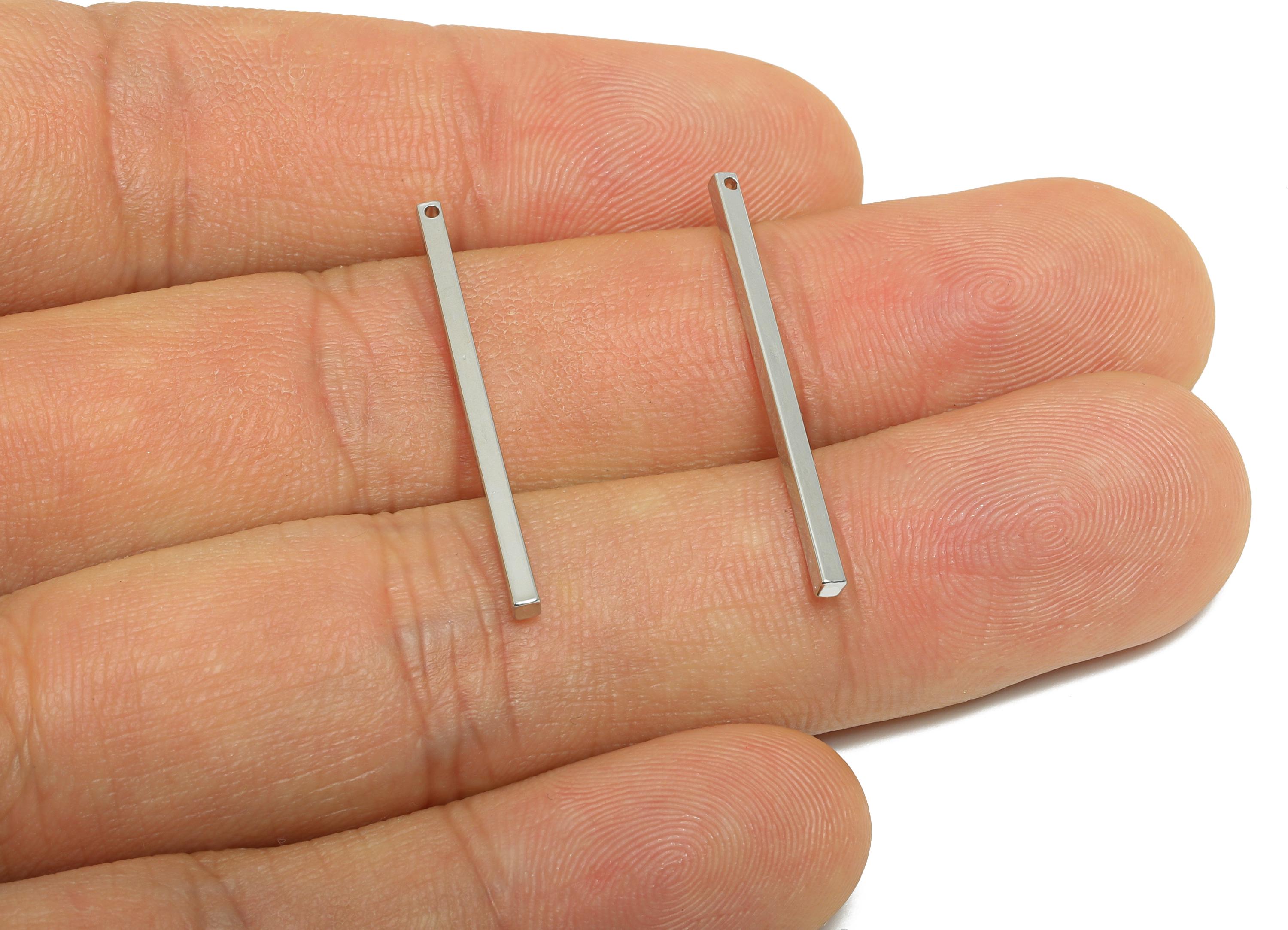 30mm Brass Stick Earring Charm - Minimalist Slim Bar Pendant - Rectangle Necklace Charm - 18K White Gold Plated - 30x1.5x1.5mm - RGP10972 - DOMEDBAZAAR
