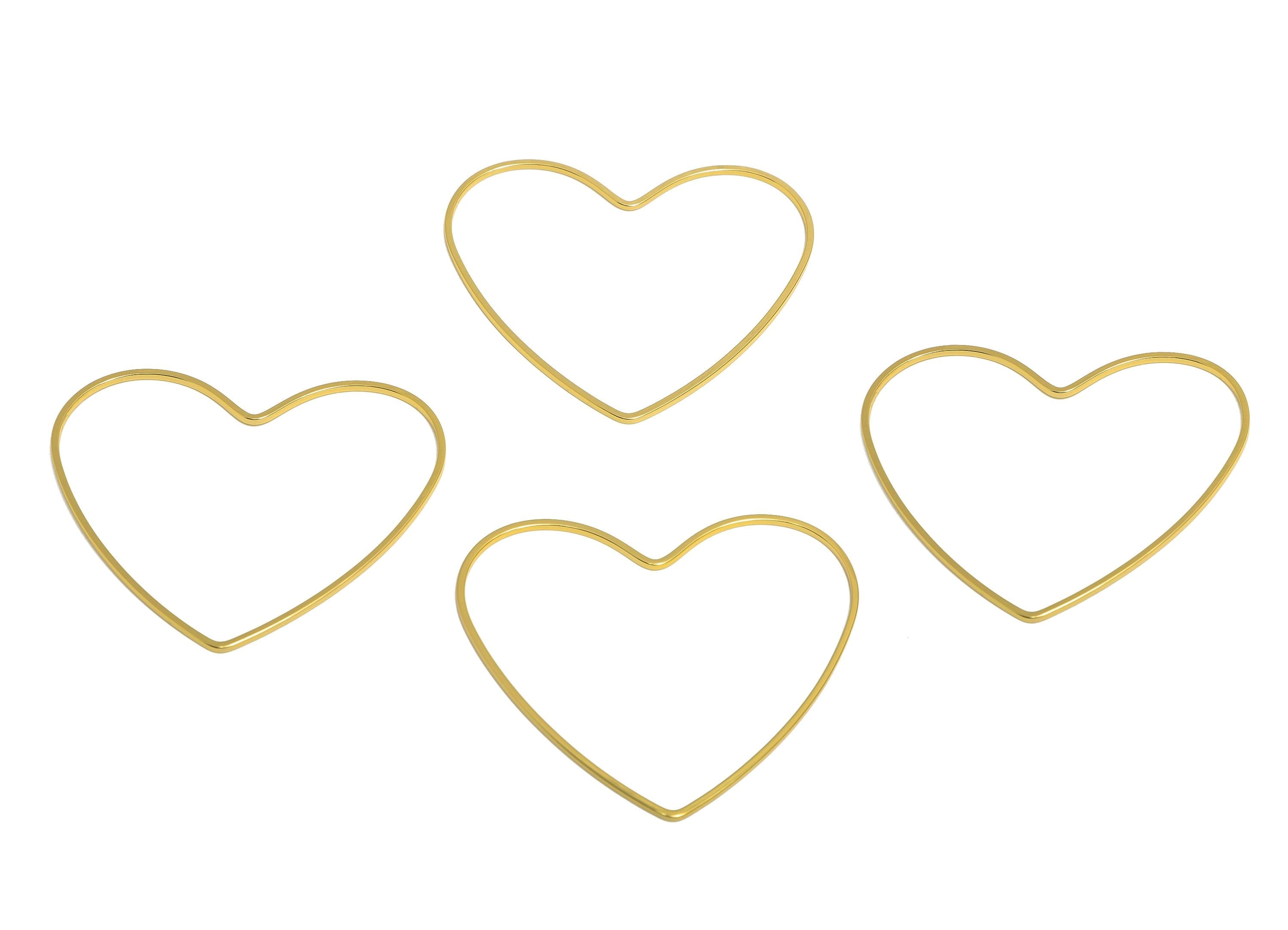 Brass Heart Earring Charms - Gold Heart Ring Connector - Minimalist Jewelry Accessory - 18K Real Gold Plating - 50x42x1.15mm - RGP10969 - DOMEDBAZAAR